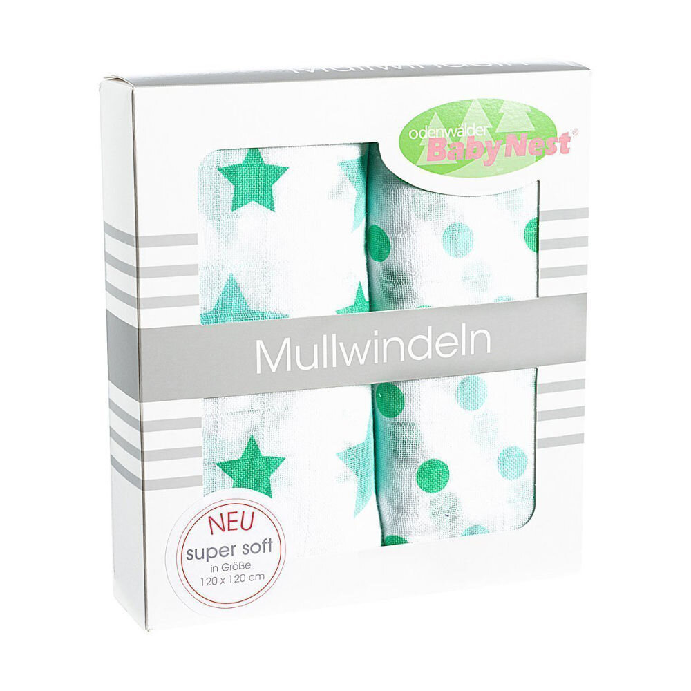 Odenwälder 10085-516 Doppelmull Windeln 2er Box Sterne/Tupfen applemint