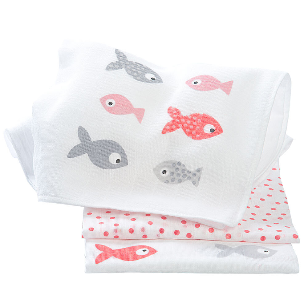 Odenwälder Doppelmull-Windeln fish in the sea 3er-Pack light coral