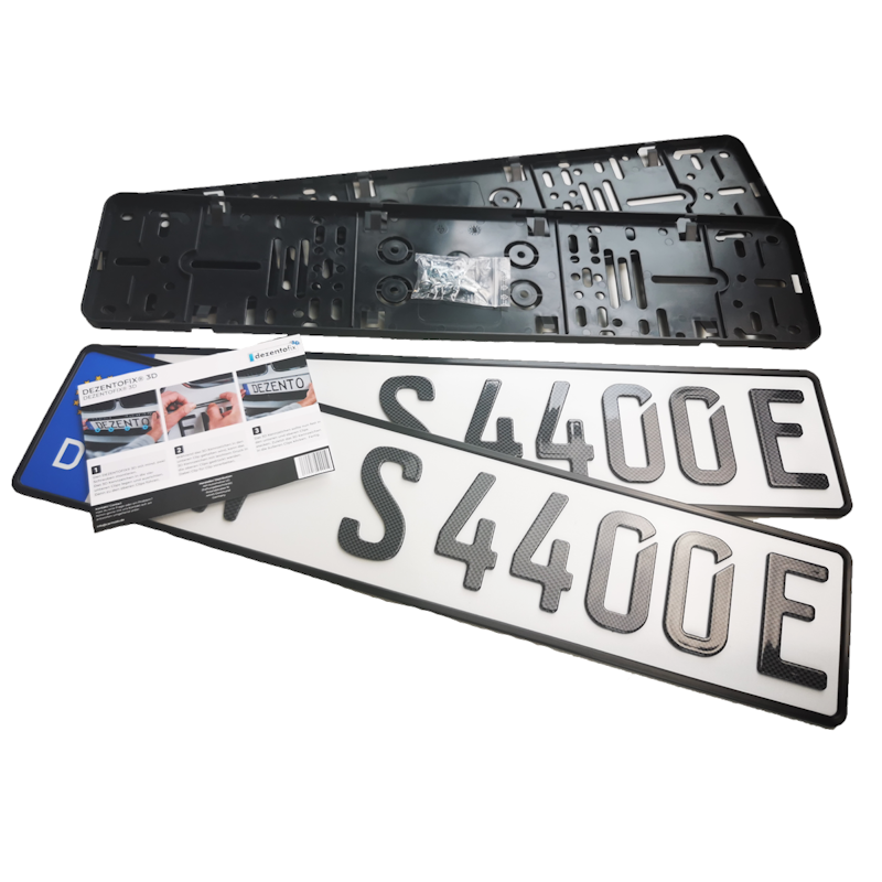Spar-Set Dezentofix 3D E-Kennzeichen 520 mm CARBON GLANZ