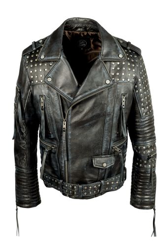 Lederjacke rockige Biker Jacke im Used Look mit Nieten