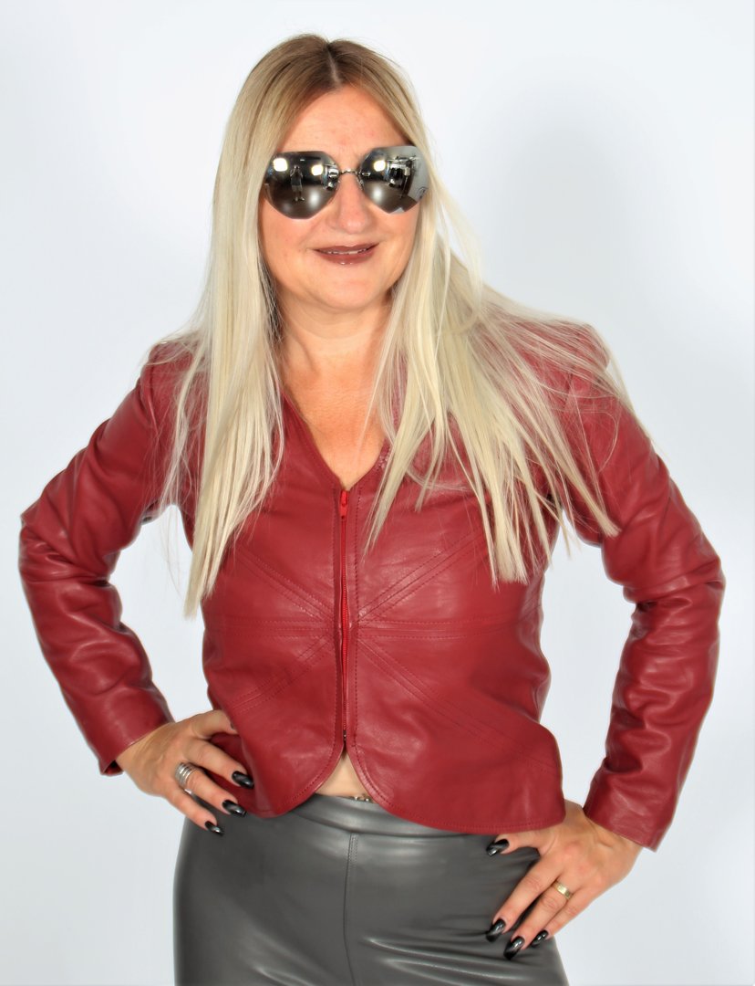 Leren jack kort jack in ECHT LEER elegant rood