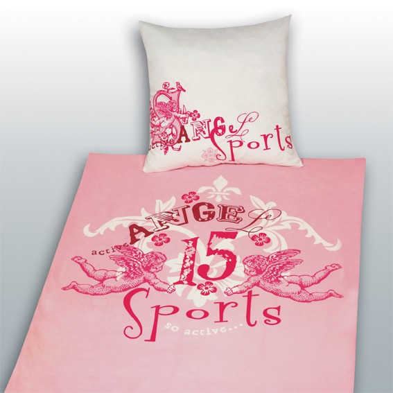 Herding Linon Kinder Mädchen Bettwäsche 'Angel Sports' Engel rosa süß 135x200...