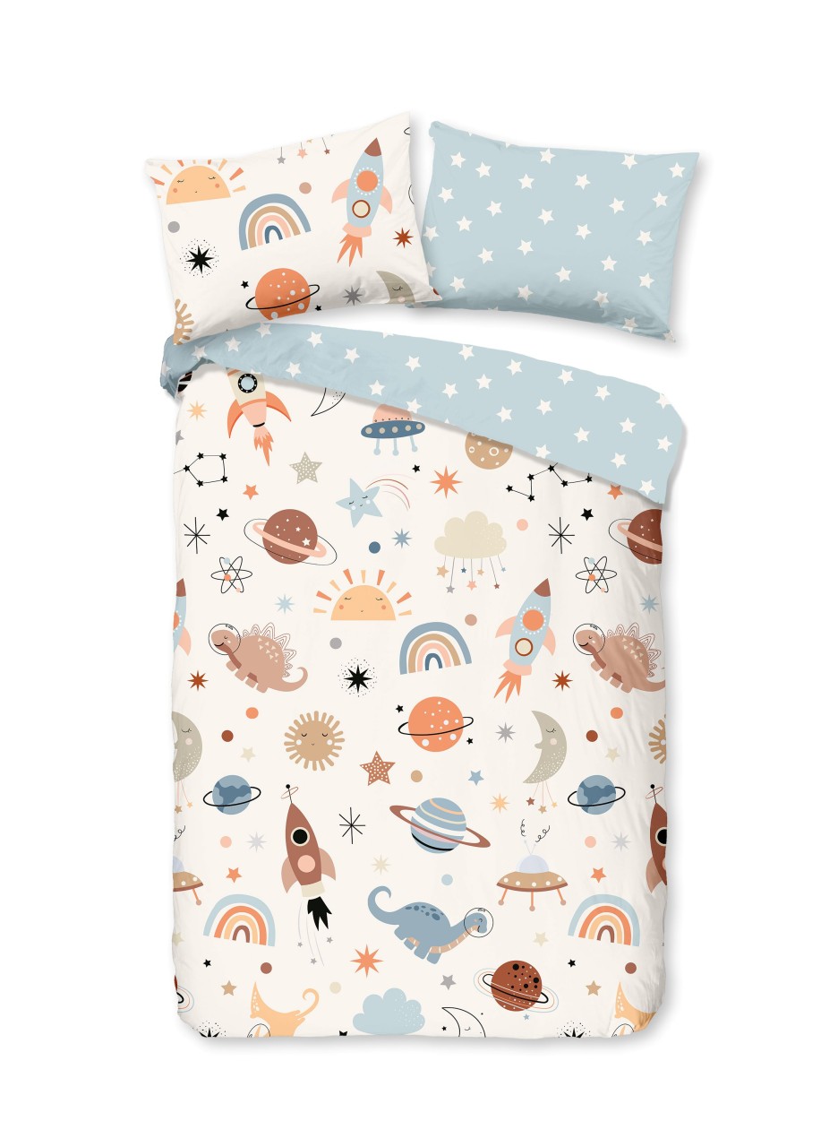 Good Morning Kinder Baby Bettwäsche 100x135 Eclips Weltall Sterne blau weiß 3...