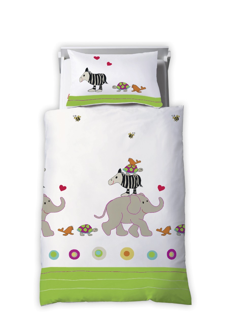 Fleuresse Kinder Baby Bettwäsche 100x135 cm Elefant Zerba Zoo grün weiß 14393...