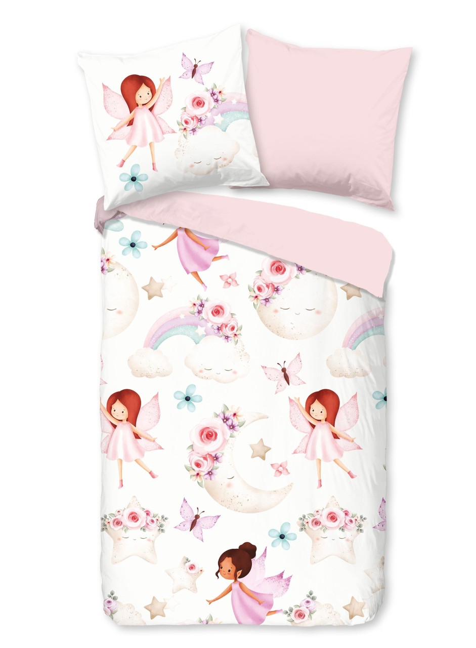 Good Morning Kinder Bettwäsche 135x200 Lucia Feen Sterne Mond Rosen rosa 31166