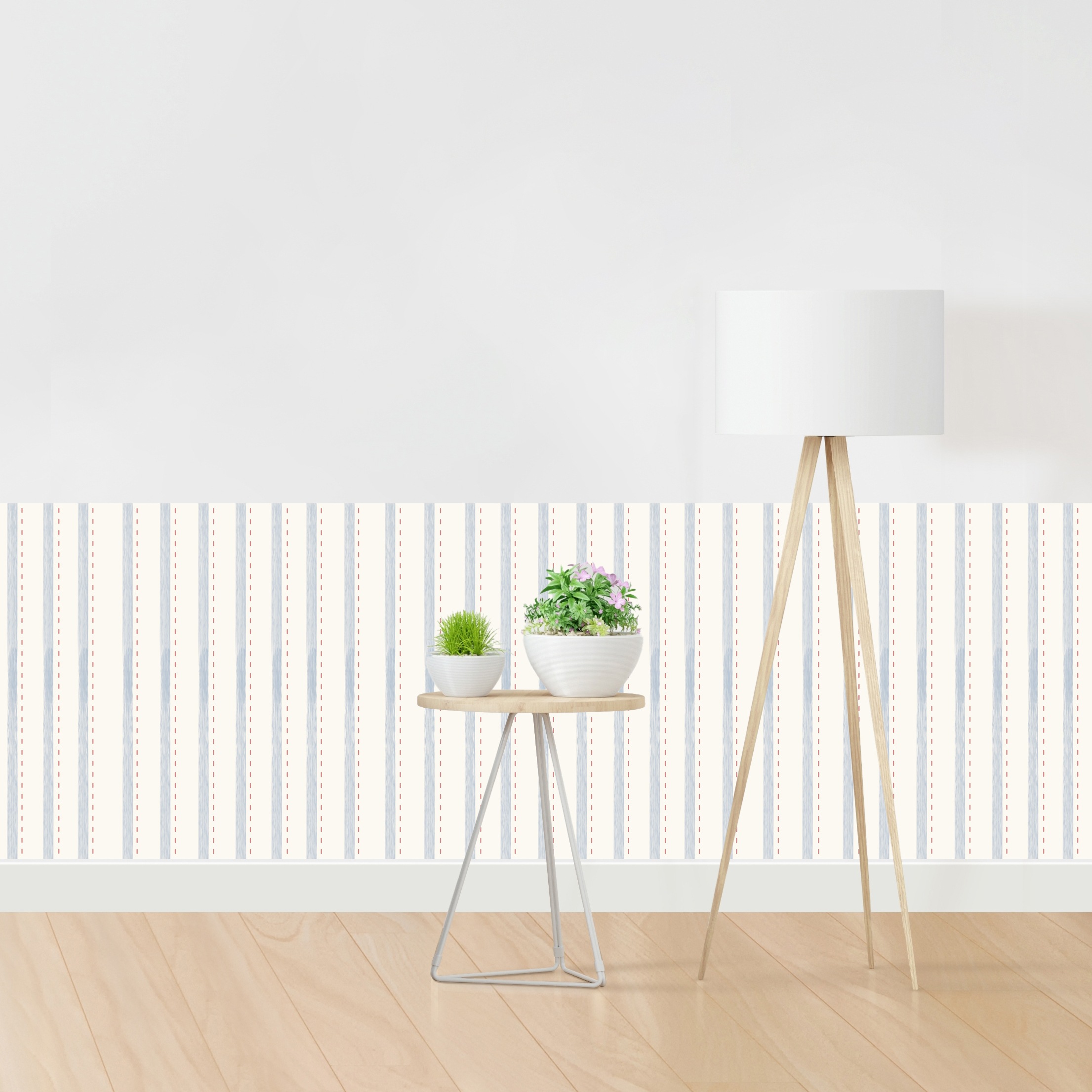 queence Bordüre 'Wandbordüre Hellblau und Rot 250x90cm' Nadelstreifen Streifen bedruckt gepunktet gestreift mehrfarbig natürlich seidenmatt glatt Wandpaneele, selbstklebend, Tapete, Sticker, gestreifte Wandtattoos