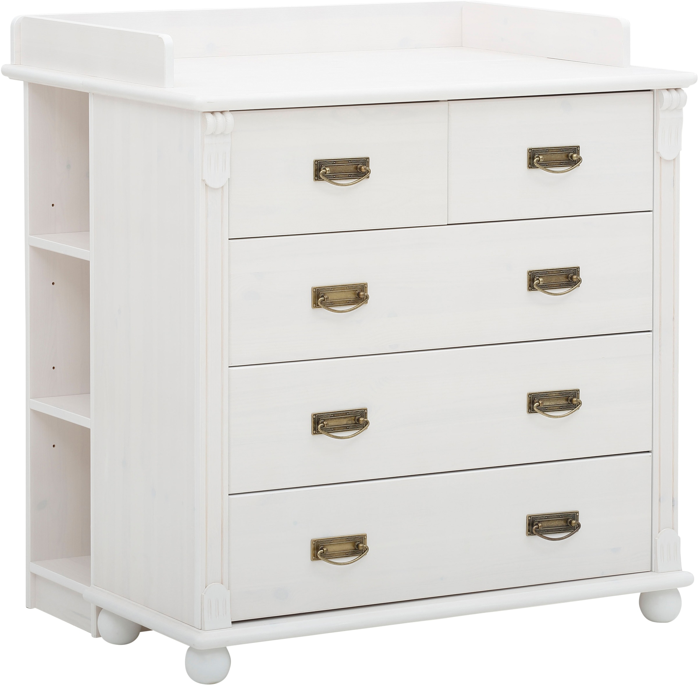 OTTO home Babyzimmer-Komplettset 'Aimo, luxoriöser Landhausstil, Messinggriffe,' Spar-Set, Kinderbett, Wickelkommode, Unterbauregal, 5 Schubladen, 3 Stk. tlg. aus Massivholz; FSC-Holz aus gewissenhaft bewirtschafteten Wäldern