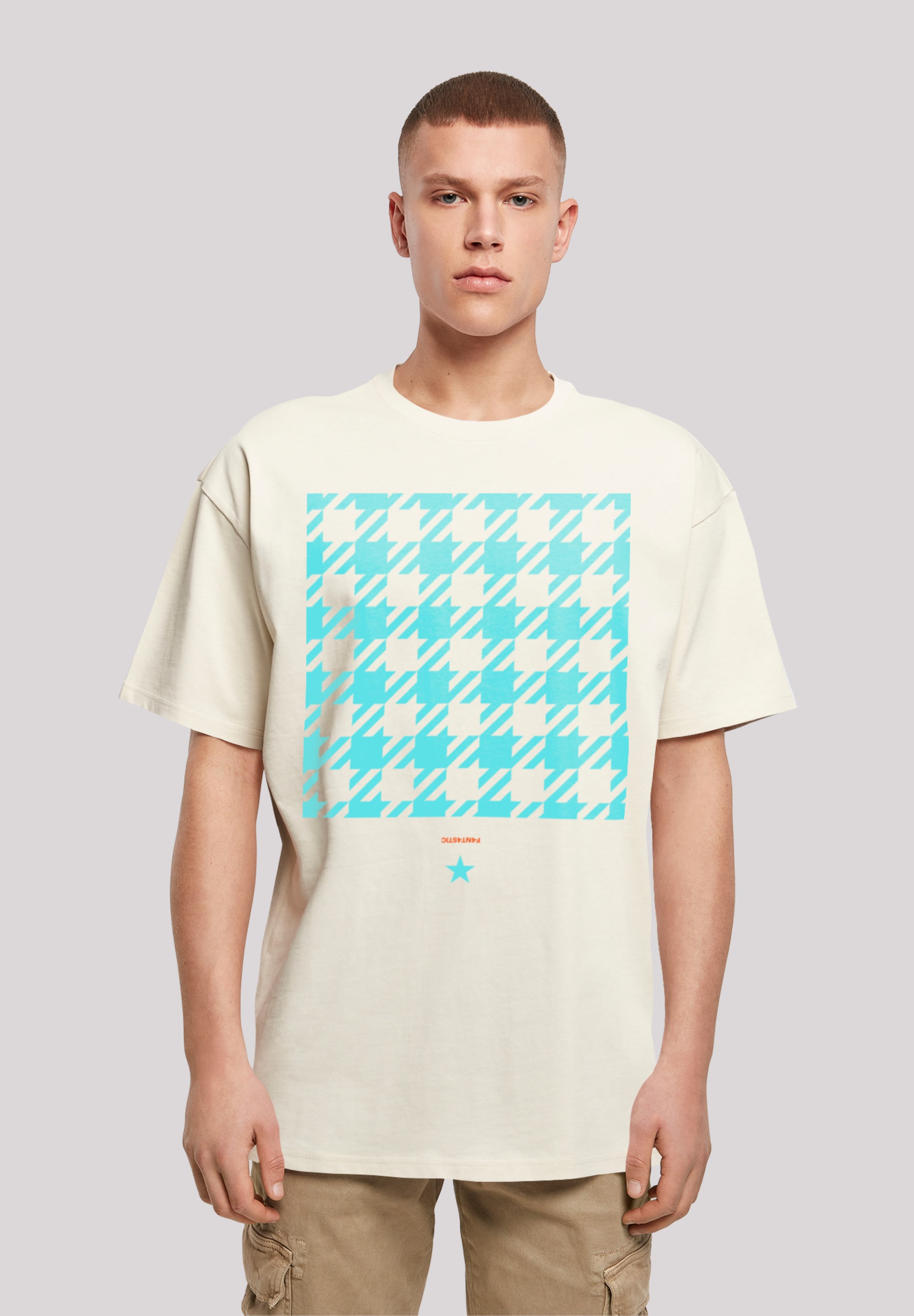 F4NT4STIC T-Shirt 'Hahnentritt Karo blau', Print