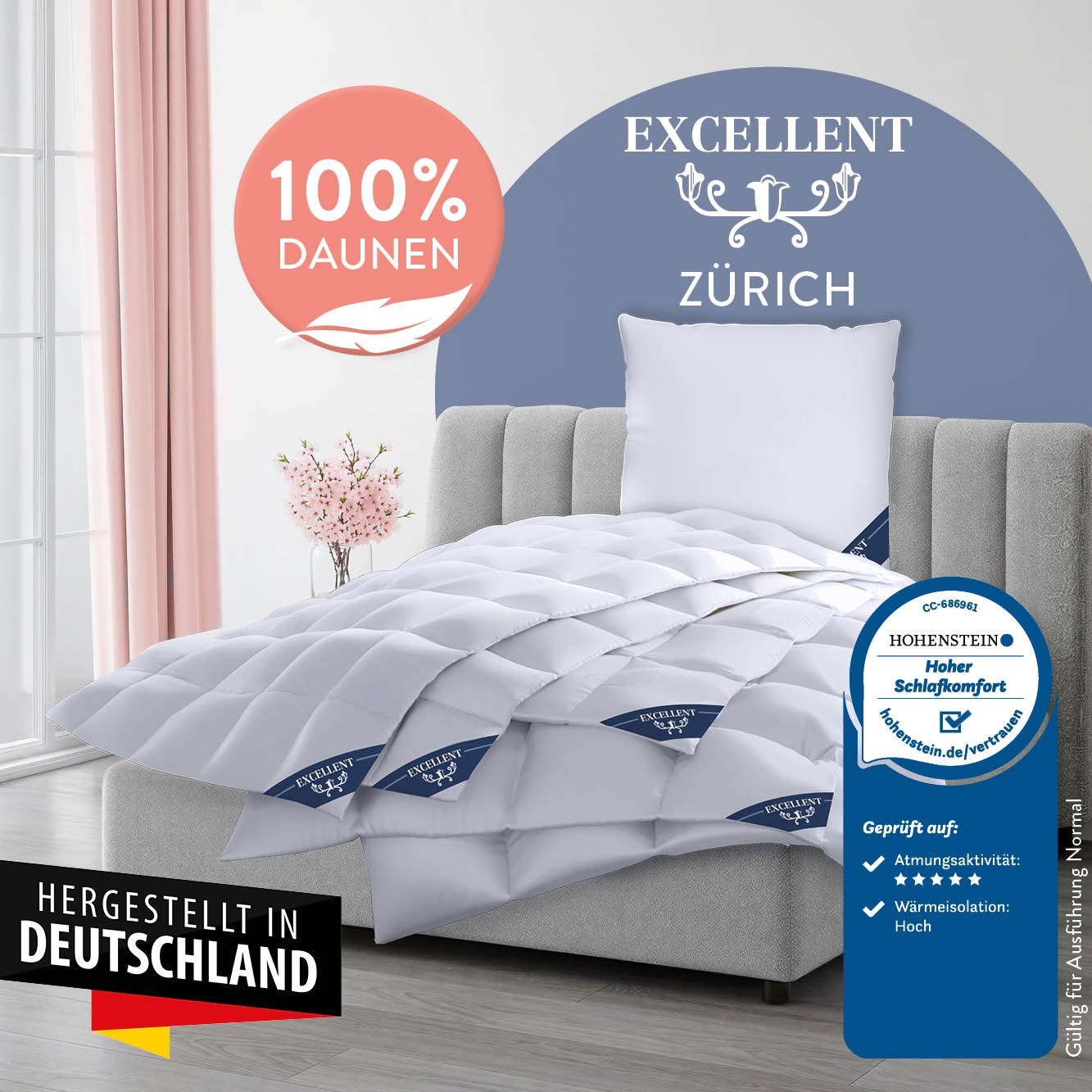 Excellent Daunenbettdecke 'Zürich, Bettdecke normal mit Bestnote 'Hoher Schlafkomfort' bewertet.' warm Füllung 100% Daunen 1 Stk. tlg. Bettdecke 135x200 cm, 155x220cm und weitere Größen, Made in Germany