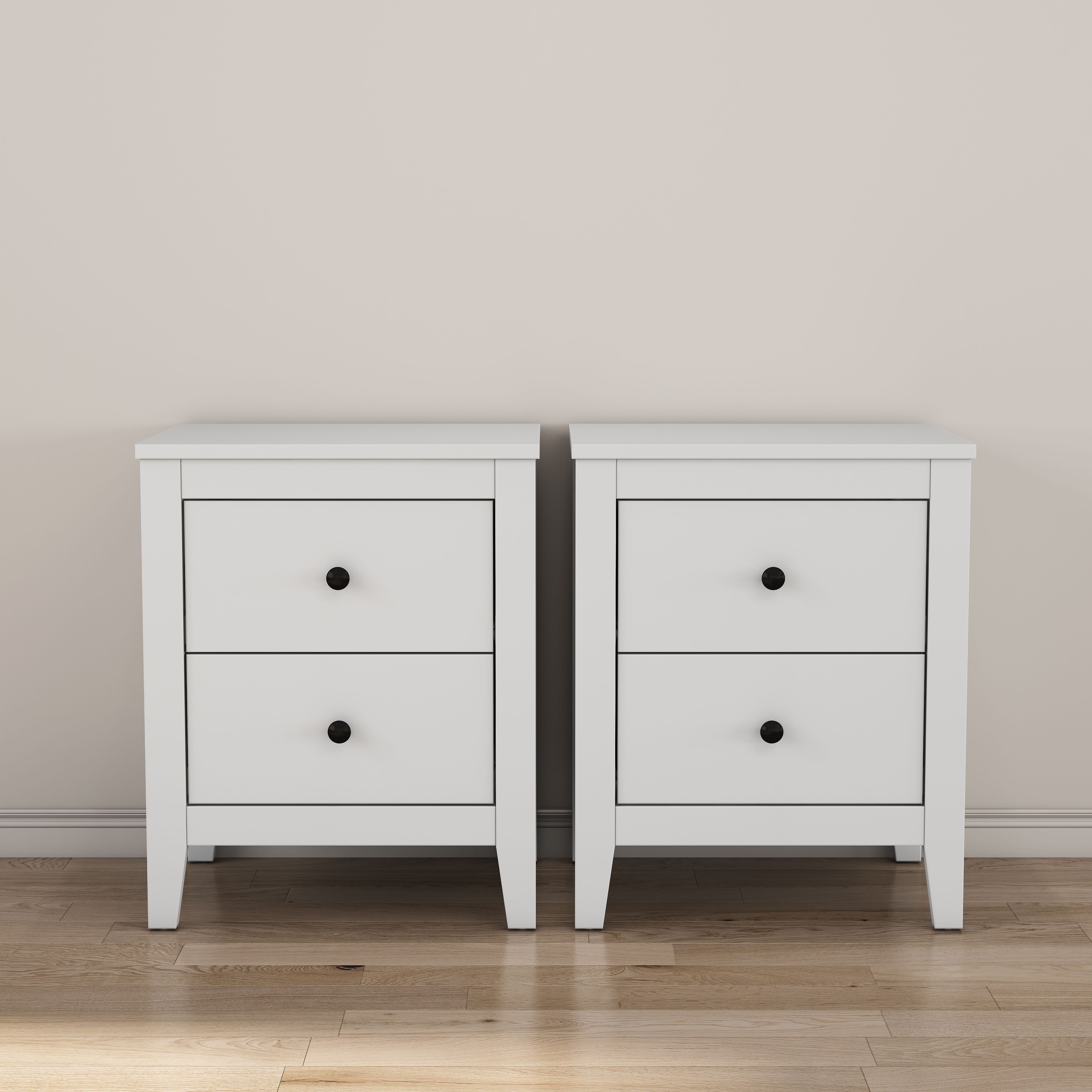 OTTO home Nachtkommode 'Borkum Nachttisch Set im Landhaus Design weiß Bestseller' Set, 2 Schränke im Set, schwarze Griffe aus Metall, Nachttisch Set mit je 2 Schubladen, Beistelltisch