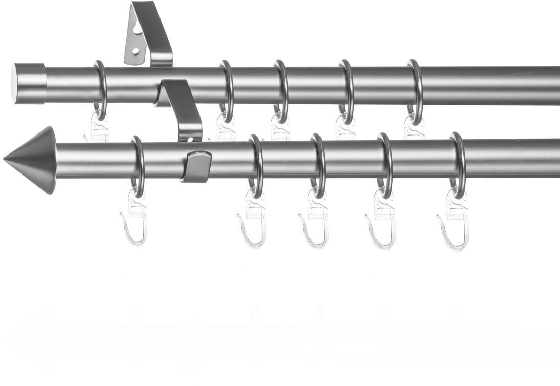 LICHTBLICK ORIGINAL Gardinenstange 'Gardinenstange Kegel, 20 mm, ausziehbar, 2 läufig 130 - 240 cm Chrom' Ø 20 mm 2 läufig-läufig ausziehbar Zweiläufige Vorhangstange mit Ringen für Gardinen und Stores.