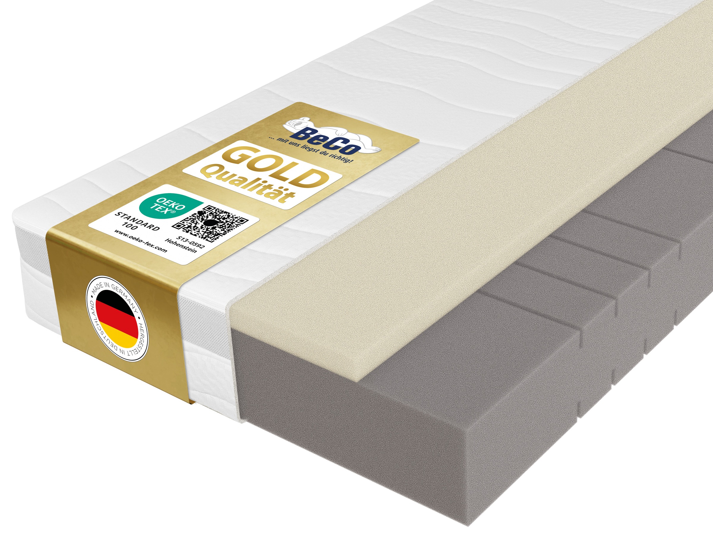 Beco Hybridschaum-Matratze 'Feel Like Latex ONE KS - GOLD, Matratze 90x200 cm, 140x200 cm und mehr' 21 cm hoch 1 Stk. tlg. Ergonomischer Hybridschaum mit komfortabler Feel Like Latex Auflage