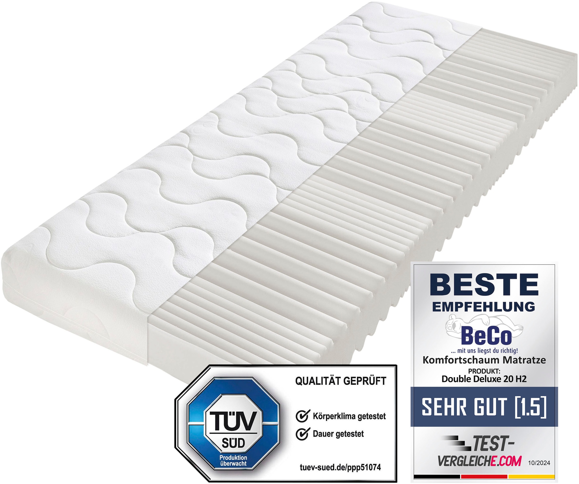 Beco Komfortschaummatratze 'Double Deluxe Matratze 20, Matratze in 90x200 cm und weiteren Größen' 20 cm hoch Raumgewicht: 28 kg/m³ 1 Stk. tlg. Matratze vom TÜV Süd getestet*, über 2.000 5-Sterne-Bewertungen
