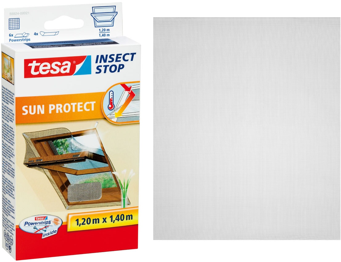 tesa Insektenschutz-Fensterrahmen 'Insect Stop Comfort Fliegengitter für Fenster - 1,2 m : 1,4 m' Packung, Fliegennetz, Klettband, Andrück und Schneidehilfe, 1 Stk. tlg. Insektenschutzgitter -Fliegenetz ohne Bohren- zuschneidbar -anthrazit