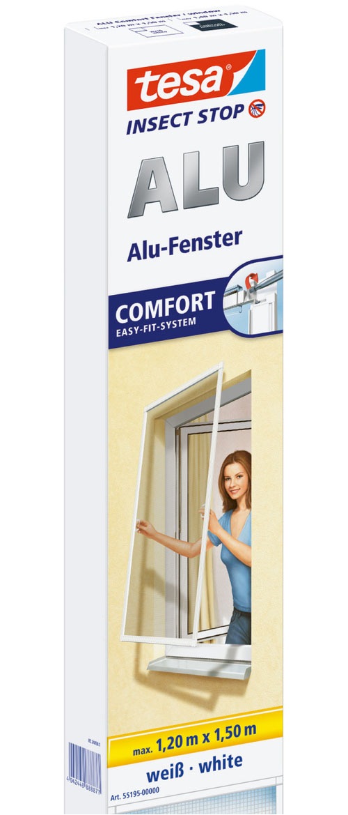 tesa Insektenschutz-Fensterrahmen 'Insect Stop ALU Comfort Fliegengitter für Fenster - 1.2 m : 1.5 m' Packung, Fliegennetz, Aluminiumrahmen, 1 Stk. tlg. Insektenschutz für Fenster - Aluminiumrahmen