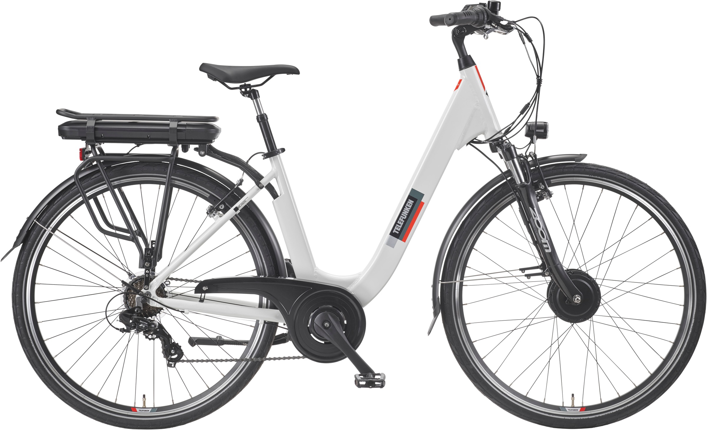 Telefunken 'Multitalent RC825' 7 Gang Shimano Kettenschaltung Frontmotor 250 W 28 Zoll, Straßenzulassung, ca. 100 km Reichweite, Pedelec, Elektrofahrrad für Herren u. Damen, tiefer Einstieg