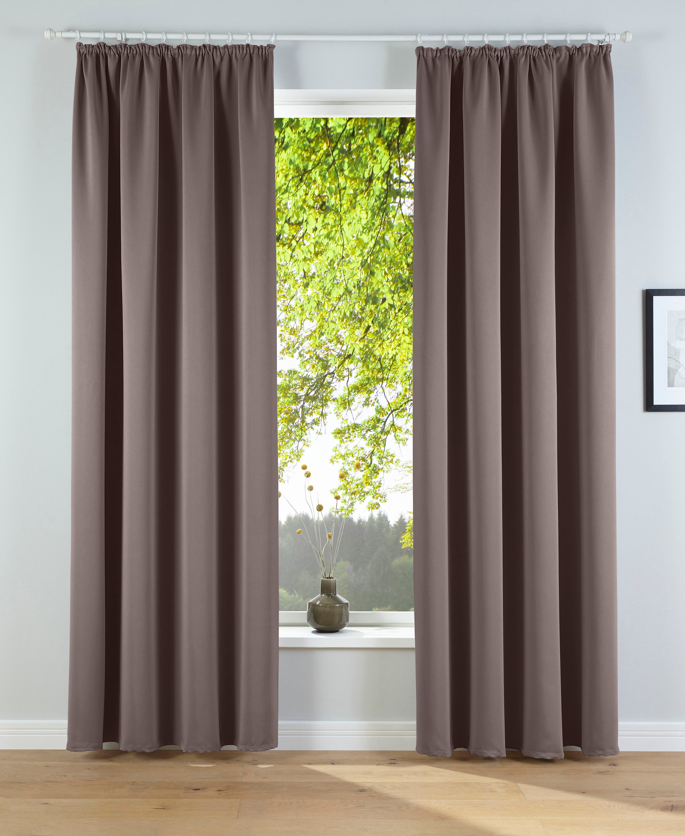 OTTO home Verdunkelungsvorhang 'Solana, Gardinen mit Kräuselband, Vorhänge, Wohnzimmer, modern,' Kräuselband 2 Stk. tlg. 2er-Set Verdunklungsvorhang mit Thermofunktion, Bestseller, einfarbig