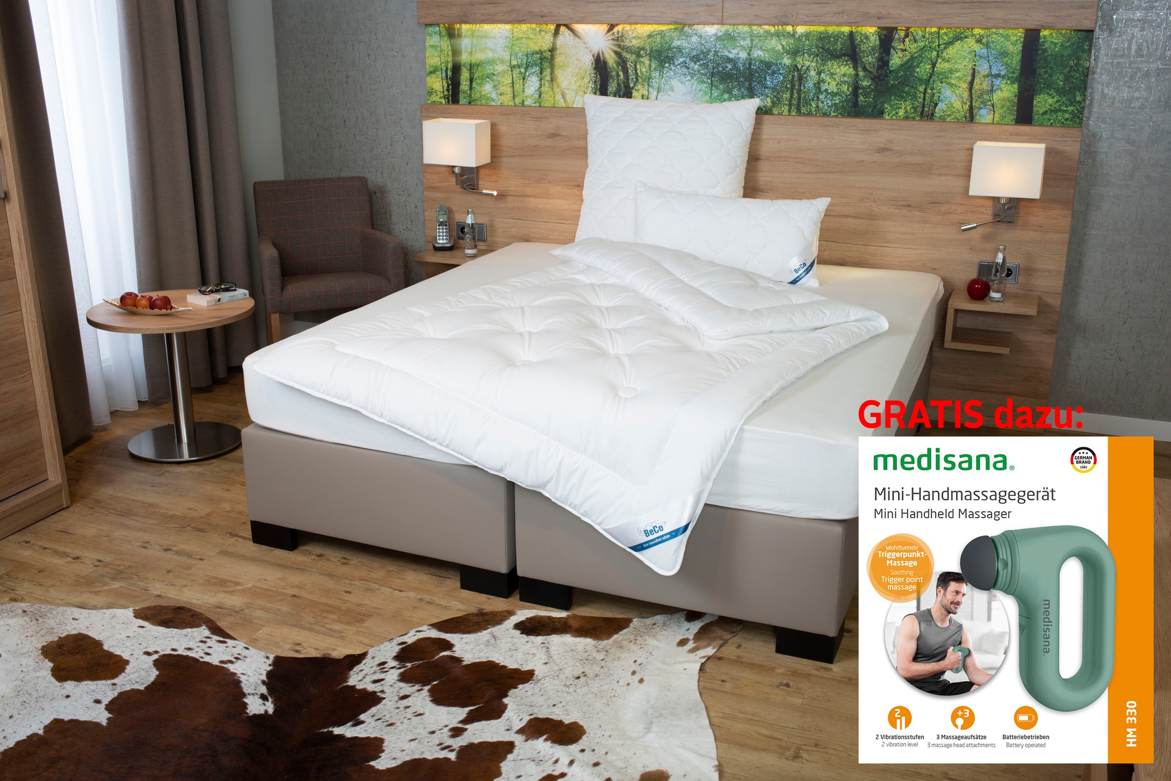 Beco Microfaserbettdecke 'Bettdecke Royal Soft Duo, Bettdecken mit Handmassagegerät GRATIS dazu' warm Füllung Polyester Bezug Microfaser 1 Stk. tlg. Bettdecke 135x200 cm, 155x220 cm, exzellente Klimaeigenschaften