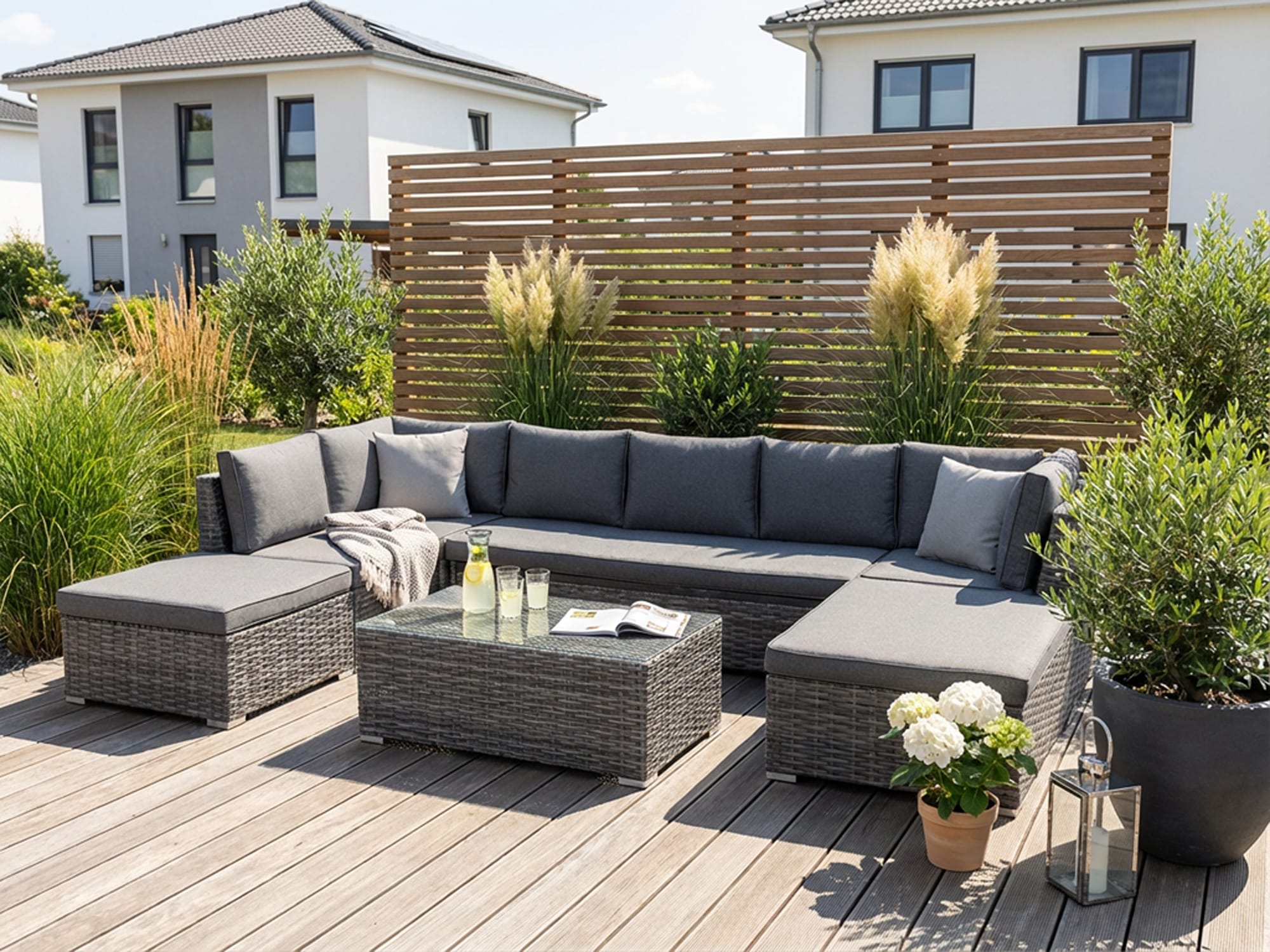 KONIFERA Gartenlounge-Set 'New York' 1x 3er AZ-Sofa, 1x Ecke, 1x Sessel, 1x Ottomane mit Staufach, 1x Tisch, 21 Stk. tlg. Tisch 110x65 cm, Aluminium,Polyrattan,individuell stellbar,10 Personen