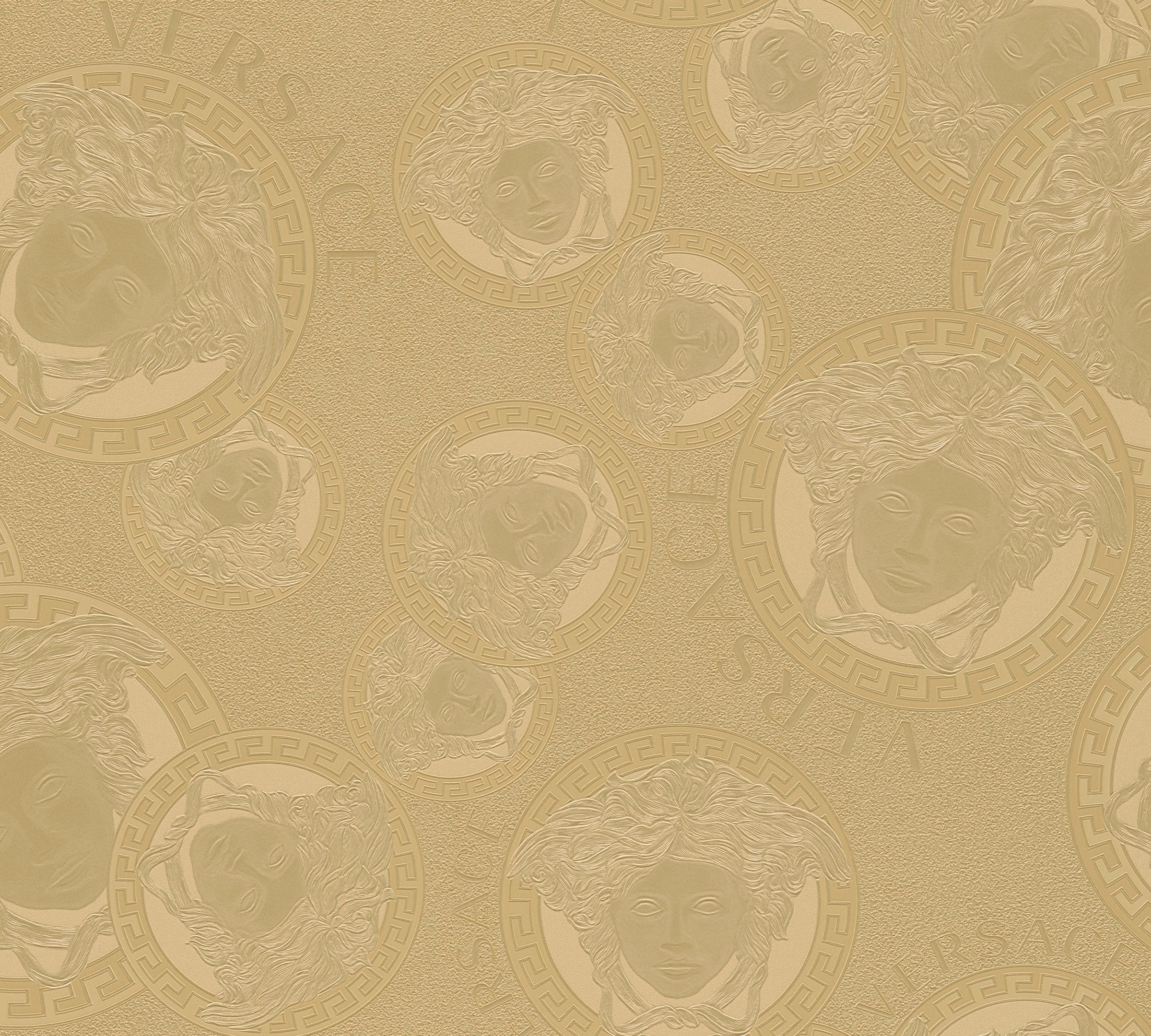 Versace Vliestapete 'Wallpaper Versace 5 Medusakopf Metallic' glänzend hochglänzend metallic leicht strukturiert Designertapete Tapeten Wohnzimmer Schlafzimmer Küche modern Flur Optik