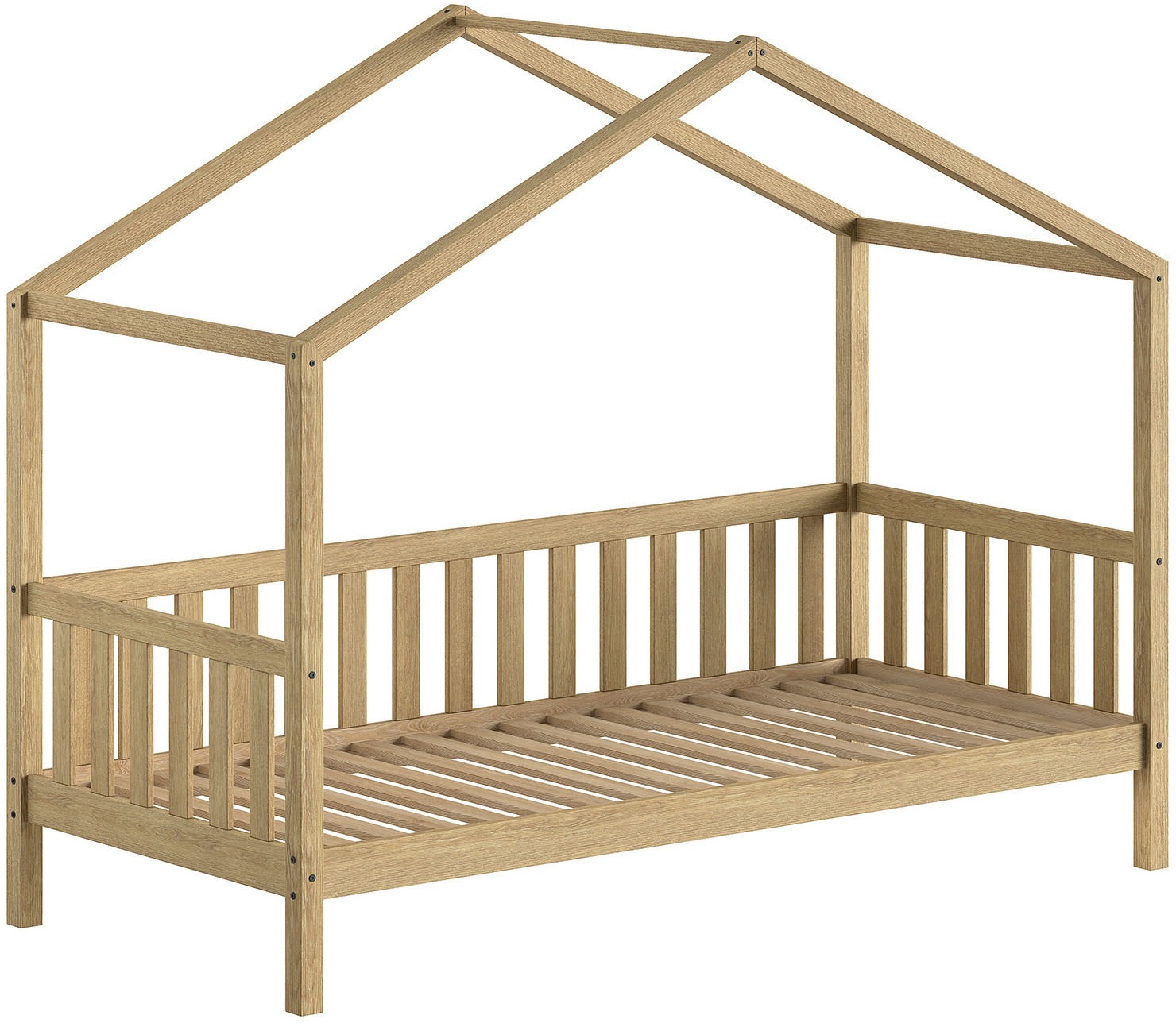 Vipack Hausbett 'Dallas aus massiver Eiche, natur geölt in zeitlosem Design' (B/H/T ca. 210x170x97 cm) inkl. Massivholz Rolllattenrost, hochwertig verarbeitet, mit oder ohne Bettschublade auf Rollen