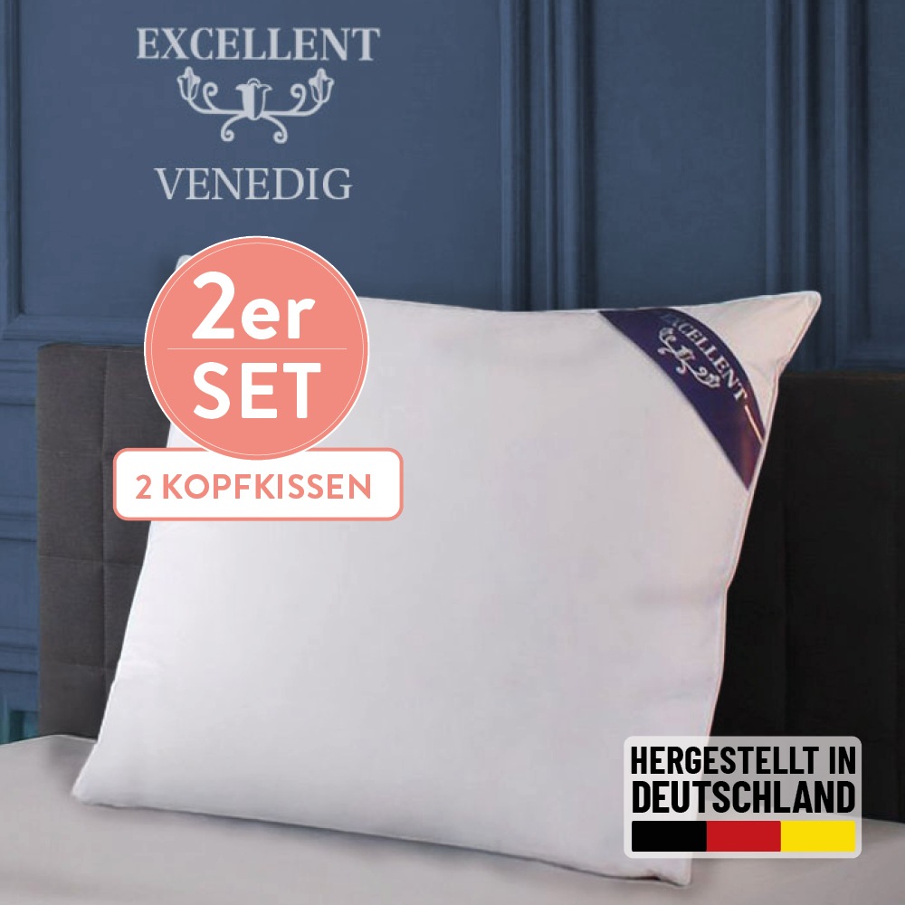 Excellent 3-Kammer-Kopfkissen 'Venedig, Kissen 1-tlg. oder 2-tlg. hergestellt in Deutschland' Füllung: 90% Daunen (Außenkammer) 2 Stk. tlg. Kopfkissen in 40x80 und 80x80, Hohenstein Institute ausgezeichnet