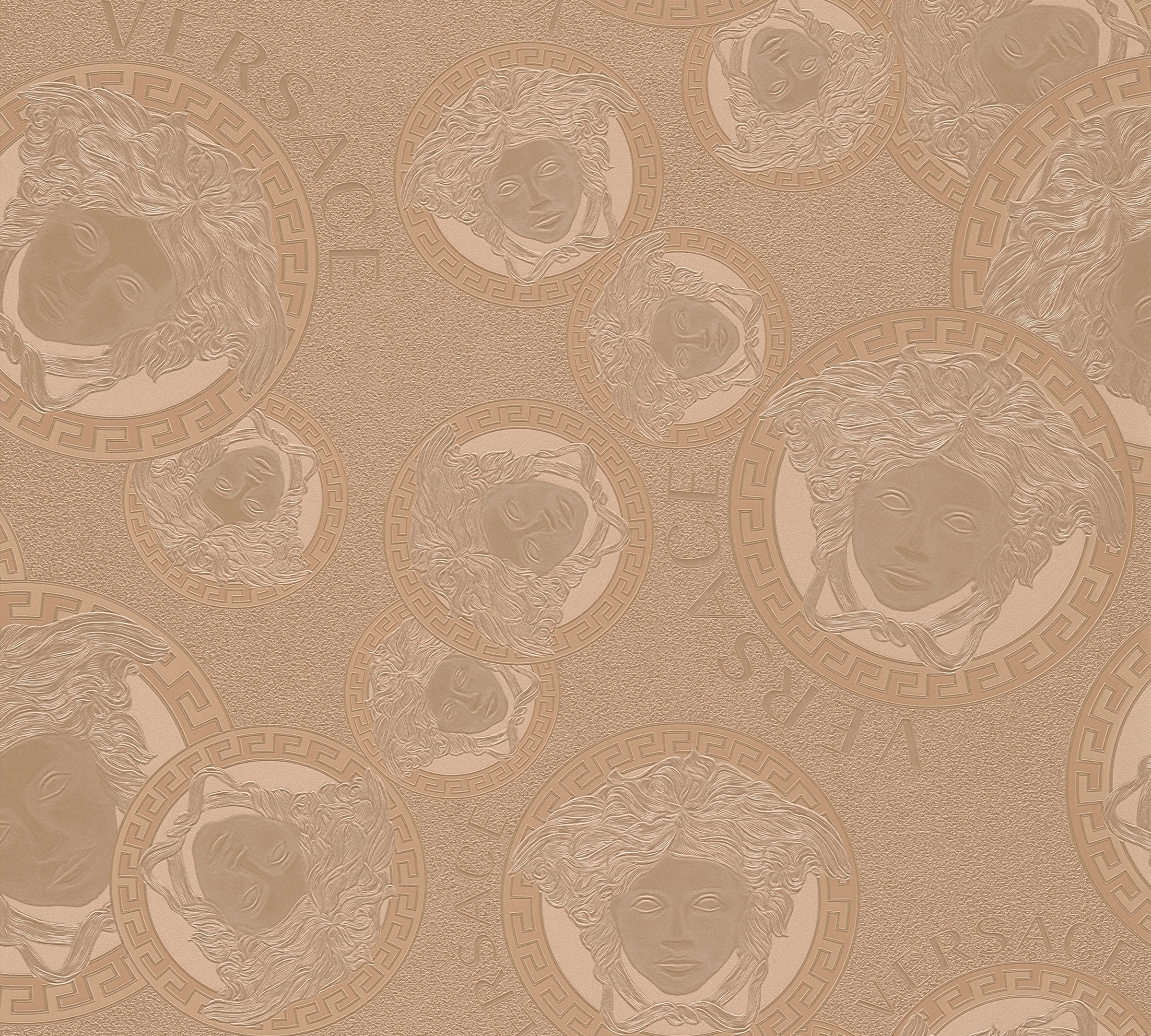 Versace Vliestapete 'Wallpaper Versace 5 Medusakopf Metallic' glänzend hochglänzend metallic leicht strukturiert Designertapete Tapeten Wohnzimmer Schlafzimmer Küche modern Flur Optik