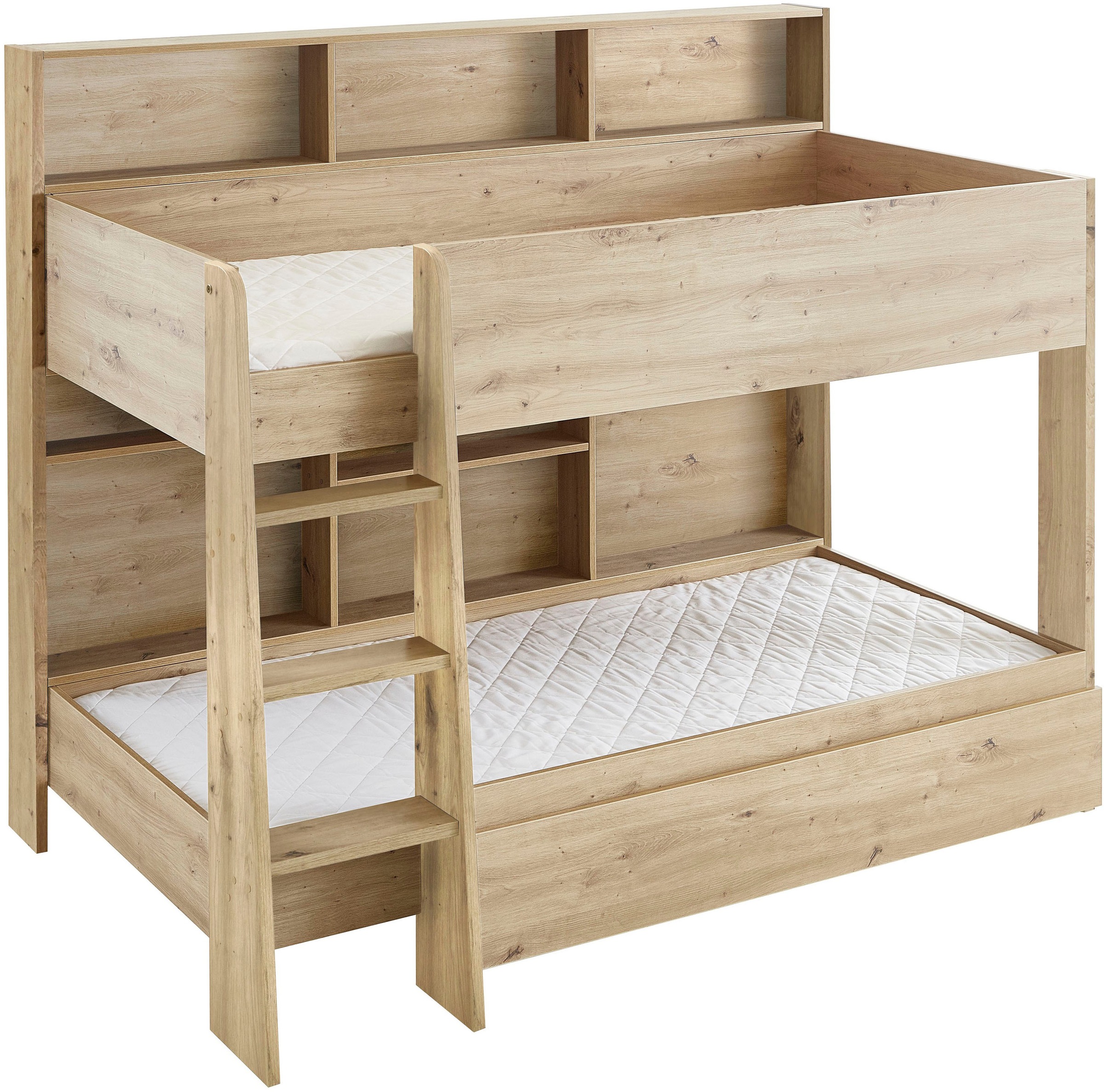 Relita Etagenbett 'Sely, viel Funktion auf kleinem Raum, 2 Liegeflächen, modernes Design' viele Regalfächer an der Bettrückseite, inkl. Schublade auf Rollen, viel Stauraum, pflegeleichte Melamin Oberfläche, 3 Farben zur Wahl