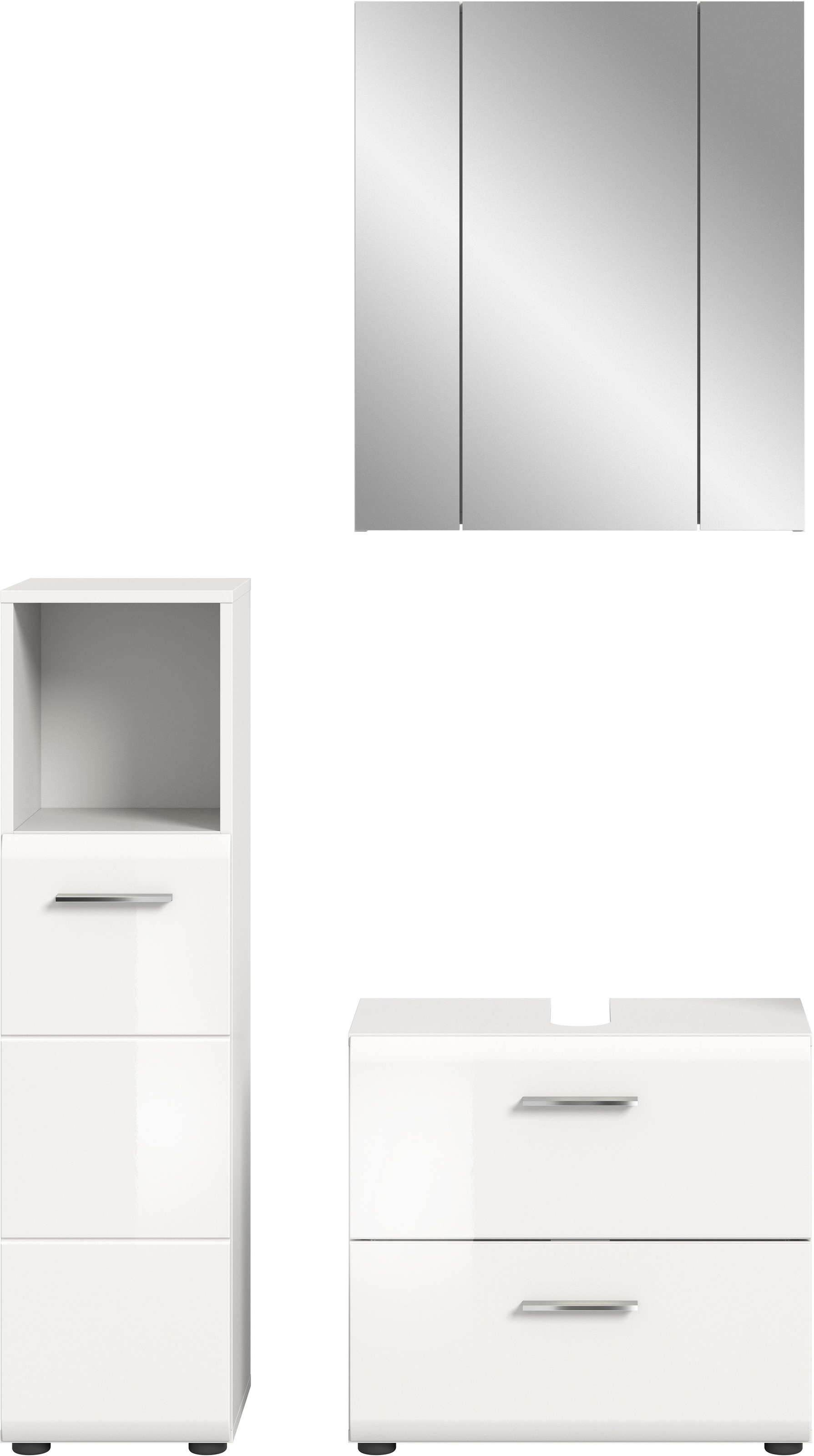 INOSIGN Badmöbel-Set 'FLORENZ, TOPSELLER, 3-teilige Badkombination, hochwertige MDF-Front' Set, best. aus: Midischrank hoch, Waschbeckenunterschrank, Spiegelschrank, Bad-Kombination, Bad-Möbel, Badezimmer, Kombination, Kombi