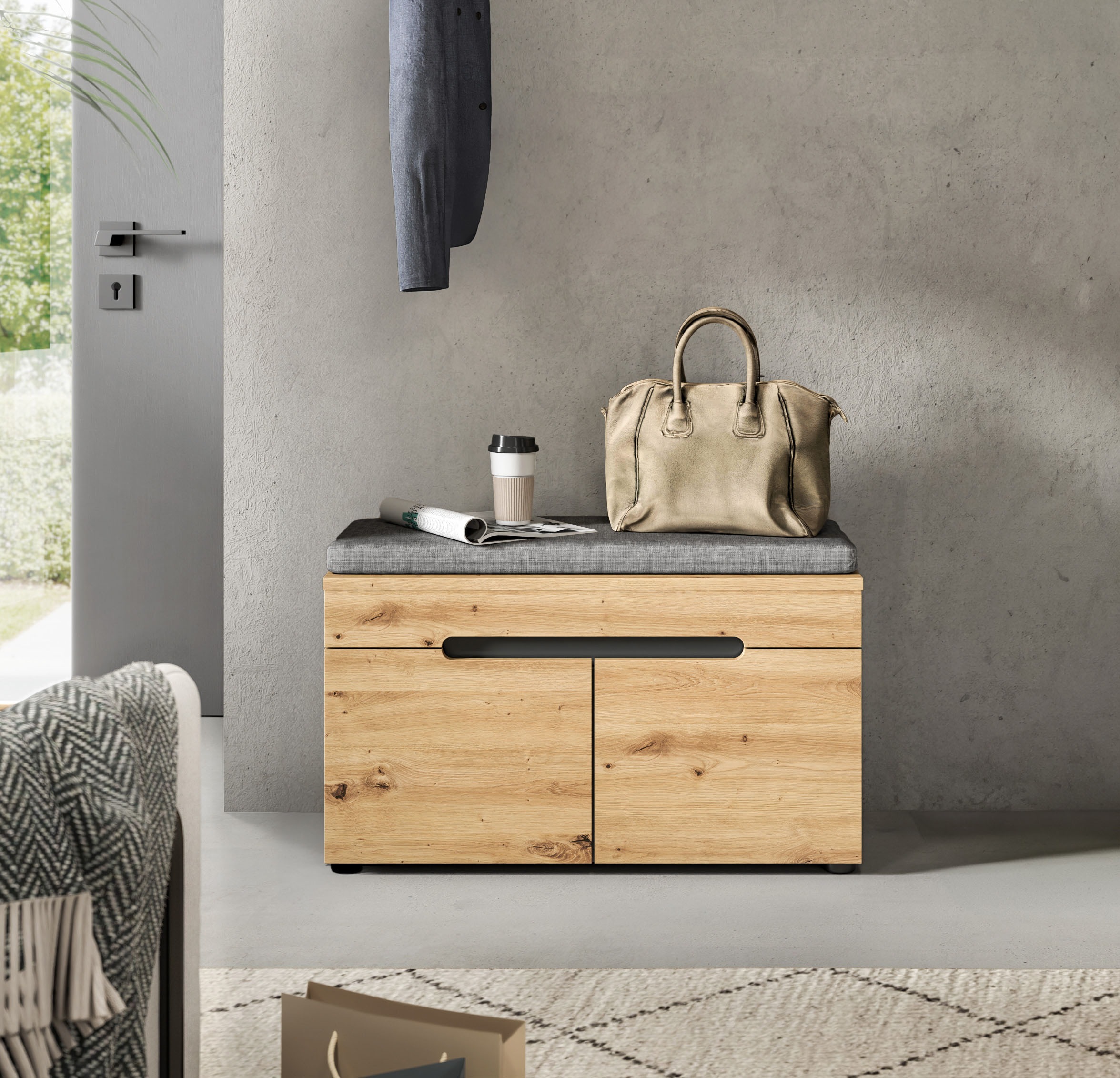 Home affaire Sitzbank 'REHAT, TOPSELLER, Breite 80cm, 2 Türen, 2 Fächer inkl. Sitzkissen' in verschiedenen Farben erhältlich, 2 Stk. tlg. Garderobenbank, Flurbank, Dielenbank, Bank mit Stauraum, Bank