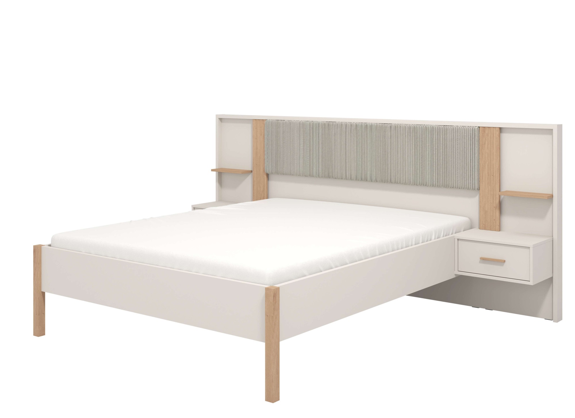 Home affaire Bett 'Belfort Bettanlage, mit gepolstertem Kopfteil, weicher Cordstoff' Set, Bett und 2 Wandpaneele mit Nachtkommoden, 3 Stk. tlg. Liegefläche 160x200cm, FSC-zertifizierter Holzwerkstoff