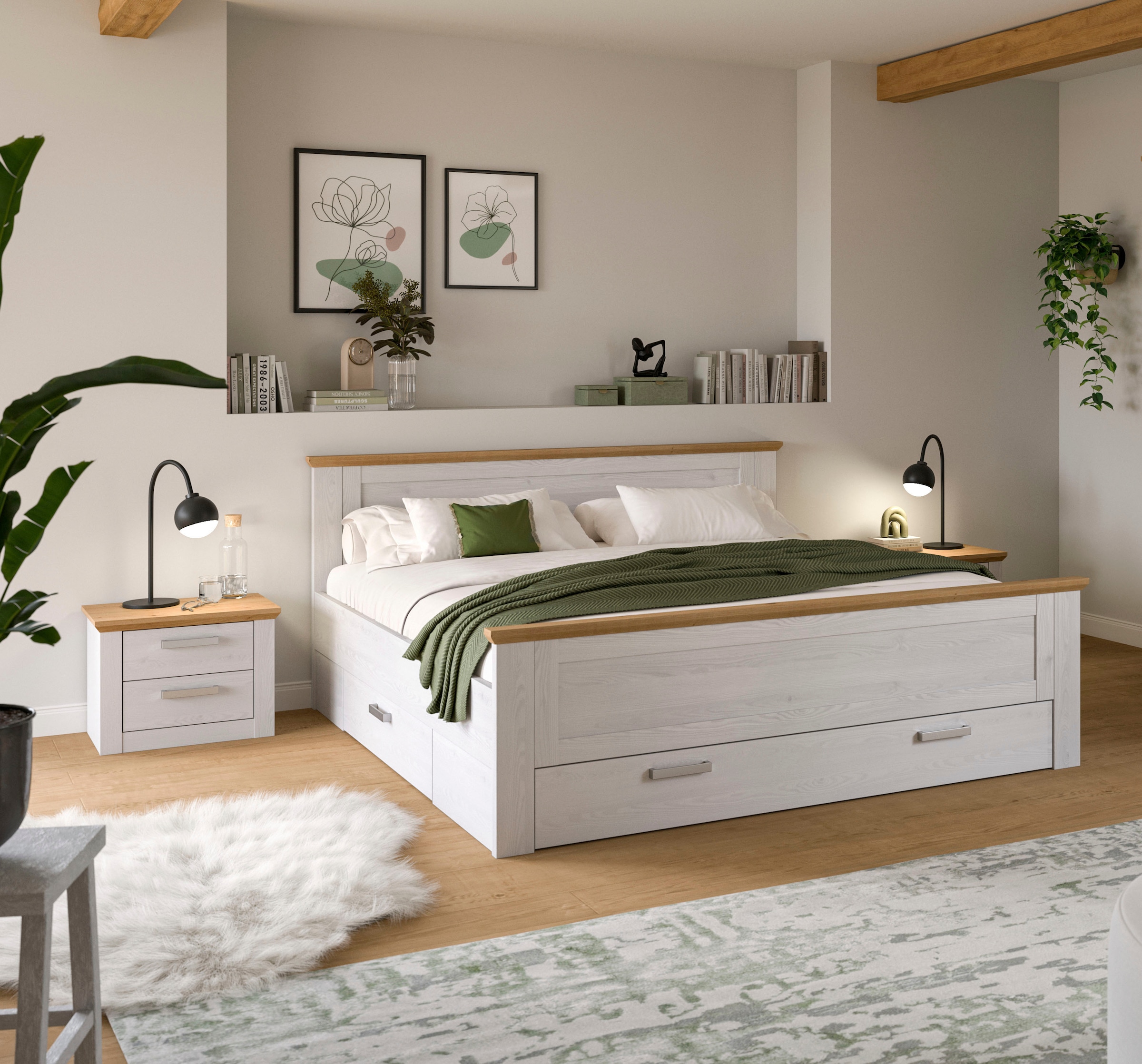 Home affaire Schlafzimmer-Set 'COSENZA, TOPSELLER, 3-teilig, Stauraumbett & 2x Nachttisch' Matratzengröße 180x200 cm, viel Stauraum, ohne Lattenrost & Matratze, 3 tlg. tlg. Schlafzimmer, Schlafen, Set, Kombination, Bettanlage