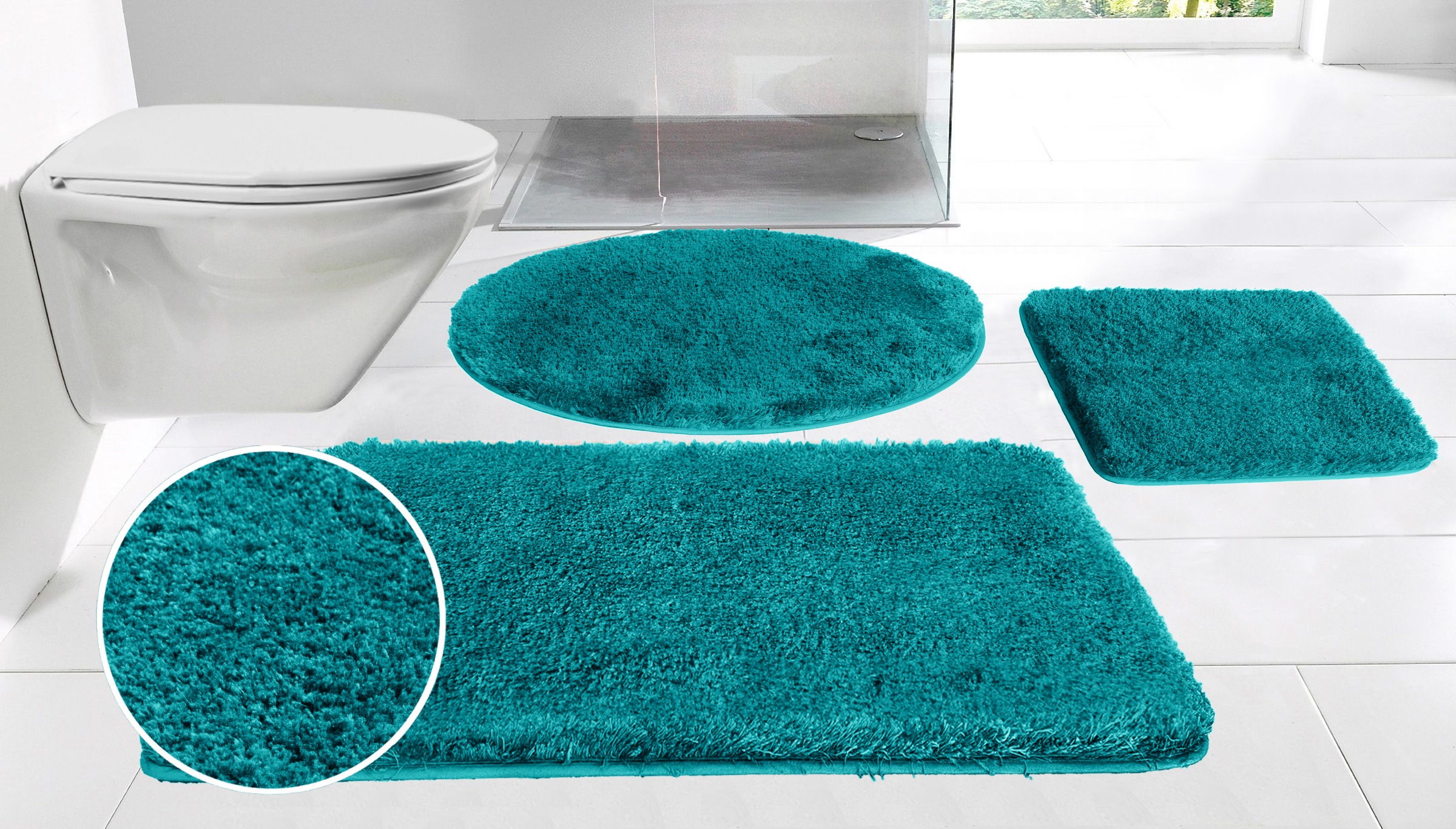 Möve Badematte 'Superwuschel, Badvorleger, Badezimmer Teppich' Höhe 40 mm rutschhemmend beschichtet fußbodenheizungsgeeignet schnell trocknend strapazierfähig Mikrofaser-Badematte, Badteppich, rechteckig, rund & als 3-tlg. Set