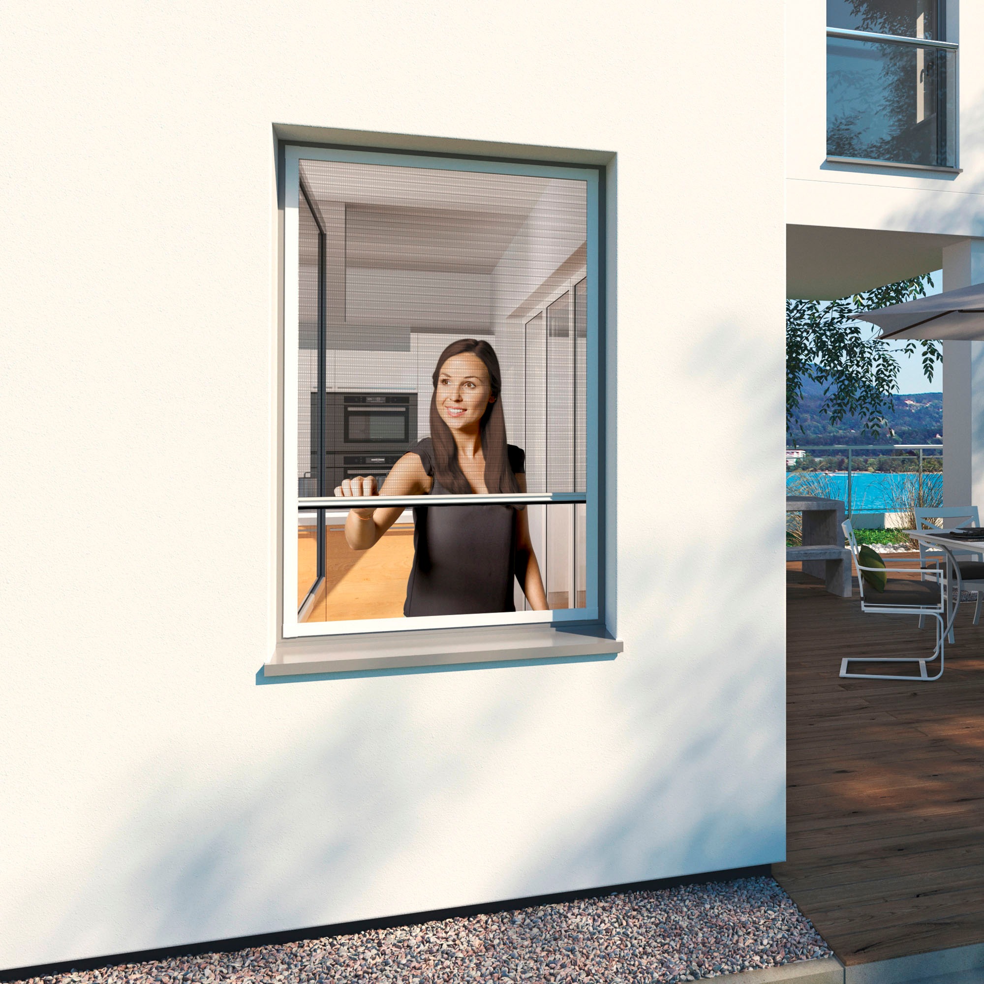 Windhager Insektenschutzplissee 'Ultra Flat für Fenster, Fliegengitter ohne Bohren' halbtransparent ohne Bohren verspannt Moskitonetz Plissee 100 x 120 cm, erhältlich in anthrazit oder weiß