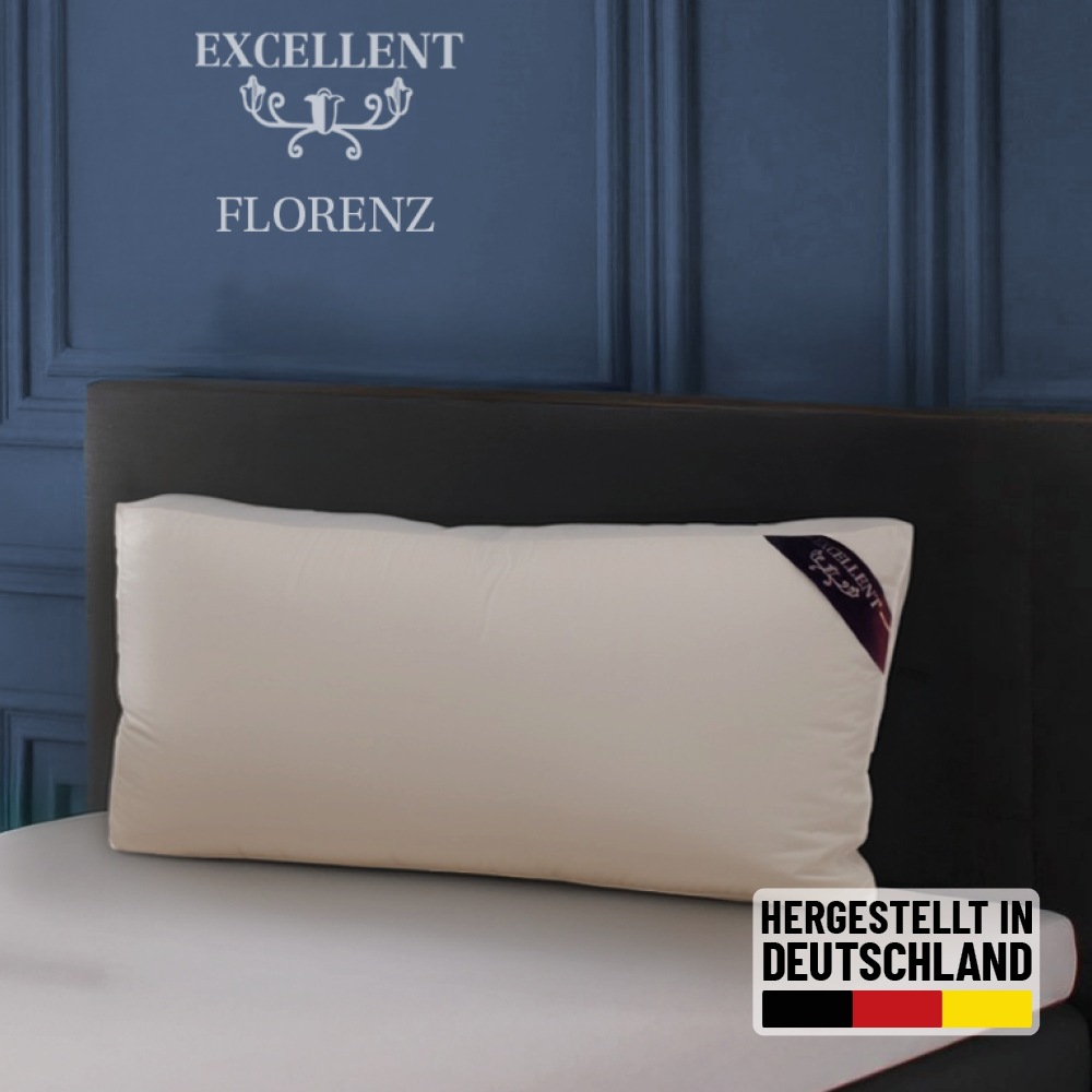 Excellent 3-Kammer-Kopfkissen 'Florenz, Kopfkissen mit 10 cm hohen Außensteg' Füllung: 100% Gänsedaunen (Außenkammern); 100% Gänsefedern (Innenkern) 1 Stk. tlg. hergestellt in Deutschland, allergikerfreundlich