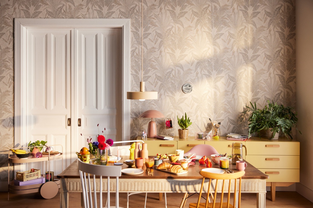 living walls Vliestapete 'Stories of Life florale Tapete mit Blättern Beige Gold' Wald botanisch floral leicht strukturiert Metallictapete für Wohnzimmer und Schlafzimmer Tapeten Wohnzimmer Flur