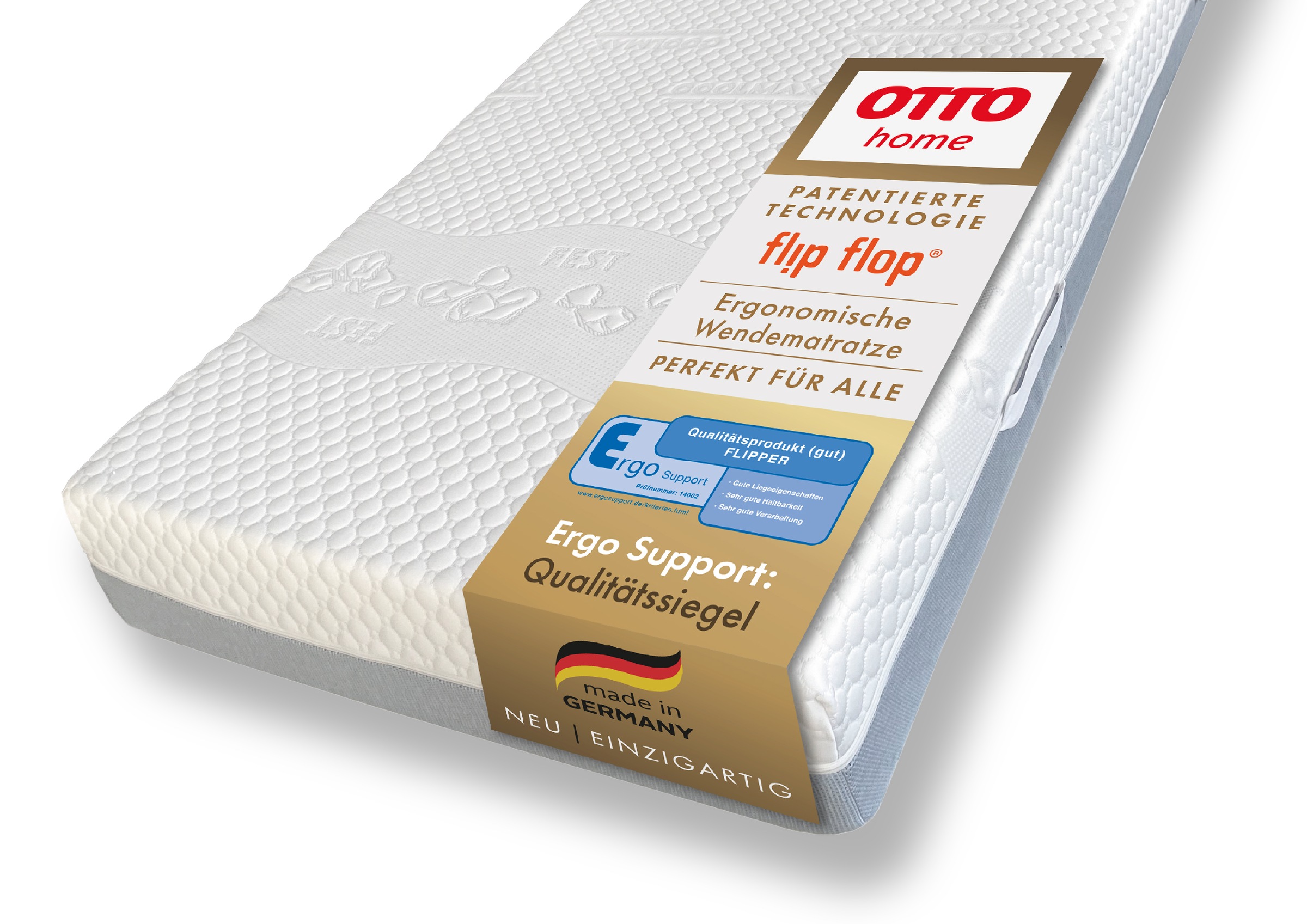 OTTO home Hybridschaum-Matratze 'NEUHEIT, PREMIUM Flipper, 90x200, 140x200 cm, langlebig RG 39' 25 cm hoch Raumgewicht: 39 kg/m³ 1 Stk. tlg. besondere, ergonomische Schulterzone, H2+3/H3+4/H4+H5, Wendematratze