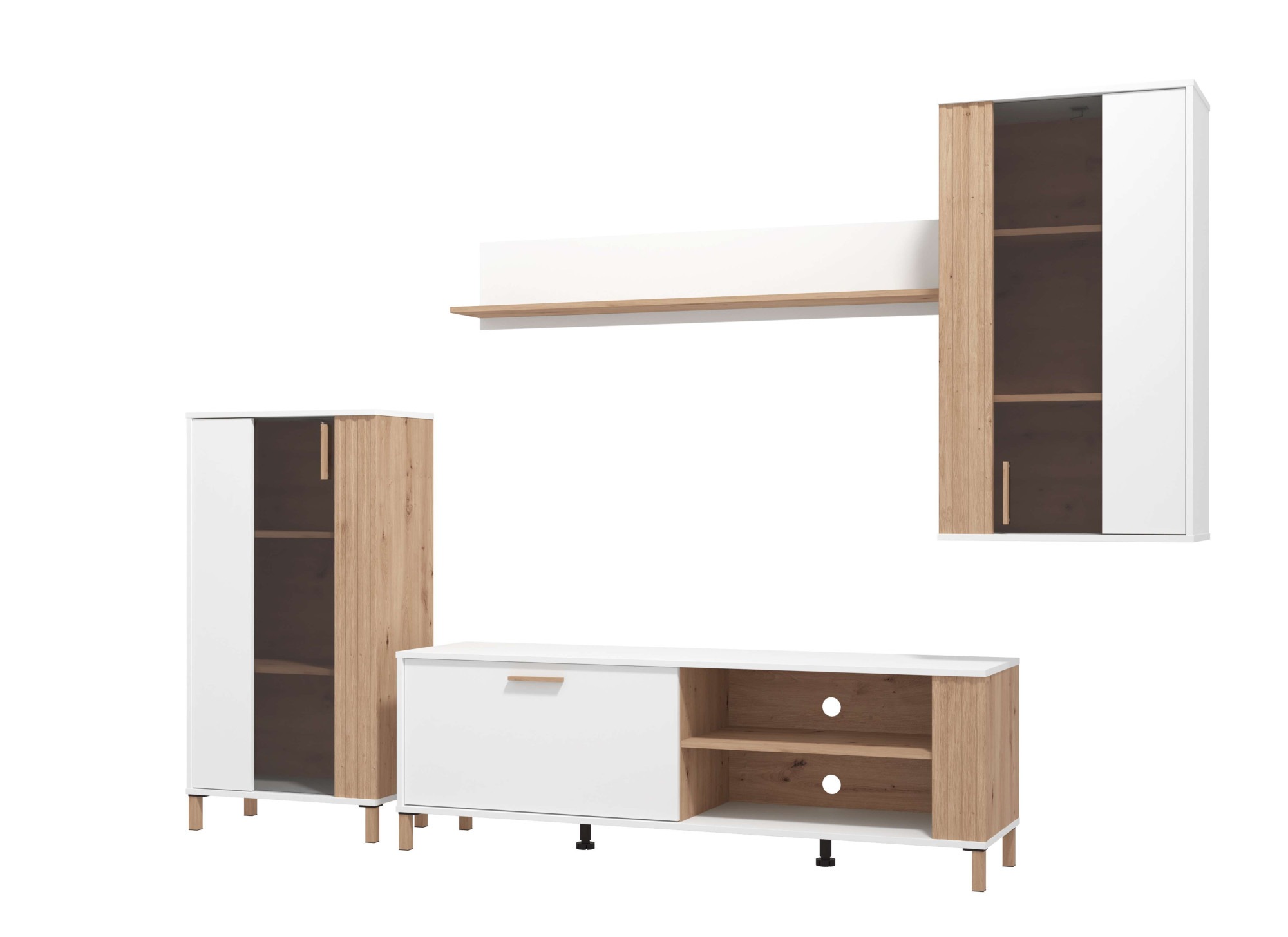 INOSIGN Wohnwand 'Bastia Wohnwand, Mediawand, Anbauwand, mit MDF-Profilen, Breite 281 cm' Komplett-Set, 4-st, 4 Stk. tlg. Set besteht aus 1 Vitrine, 1 TV-Board, 1 Hängevitrine und 1 Wandregal