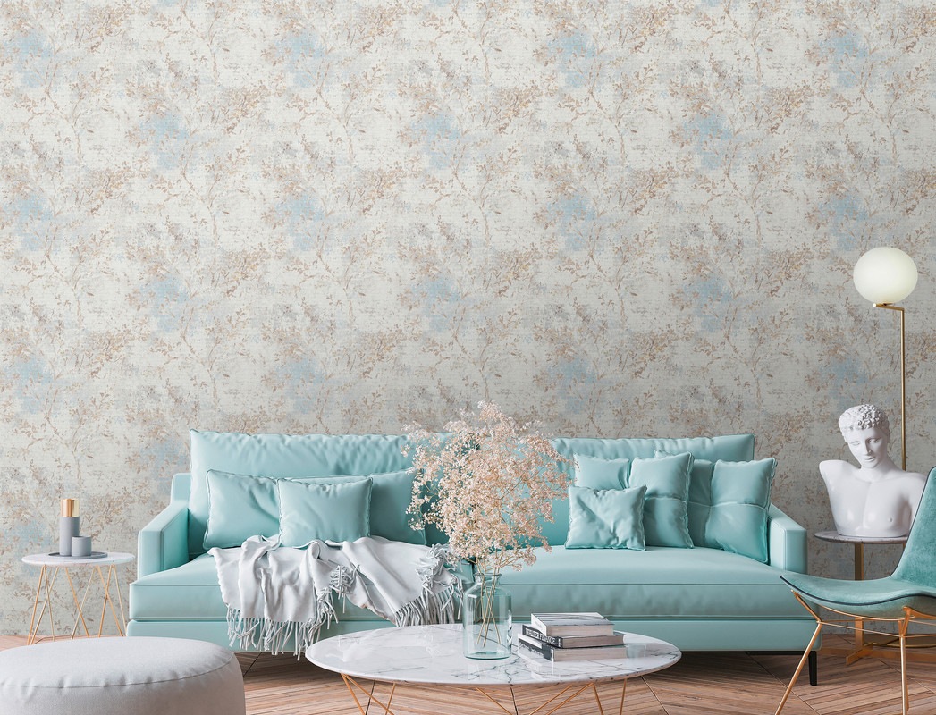living walls Vliestapete 'Stories of Life Blumen-Tapete Beige Blau florale Vliestapete' Wald botanisch floral leicht strukturiert Mustertapete für Wohnzimmer und Küche Tapeten Wohnzimmer Schlafzimmer