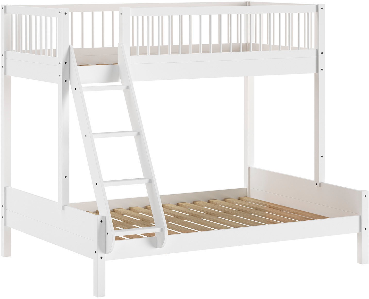 Vipack Etagenbett 'Forrest Massivholzbett Made in Europe, stabil und hochwertig gebaut' Liegefläche 90/140x200 cm, mit Leiter, Rolllattenrost, mit Absturzschutz oben in Sprossenoptik, Buche weiß lackiert