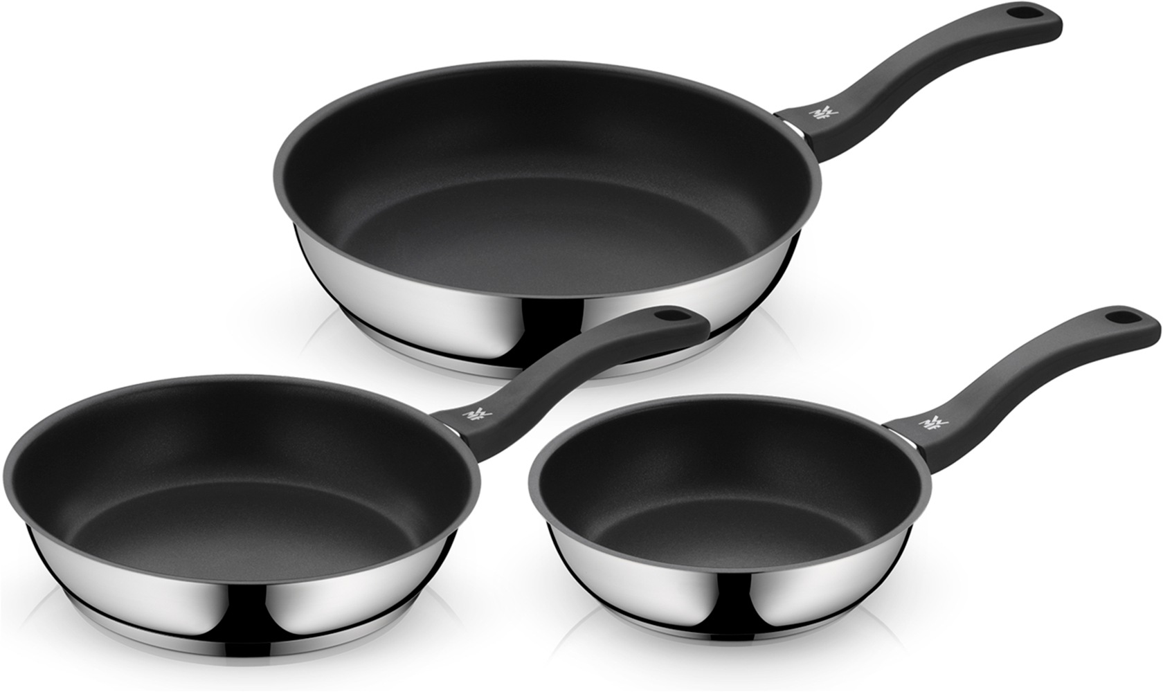 WMF Pfannen-Set 'Devil, Bratpfannen Induktion, leistungsstarke Antihaftversiegelung' Cromargan Edelstahl Rostfrei 18/10 Set, 3x Pfannen Ø 20/24/28 cm, 3 Stk. tlg. für alle Herdarten geeignet, ergonomischer Kunststoffgriff