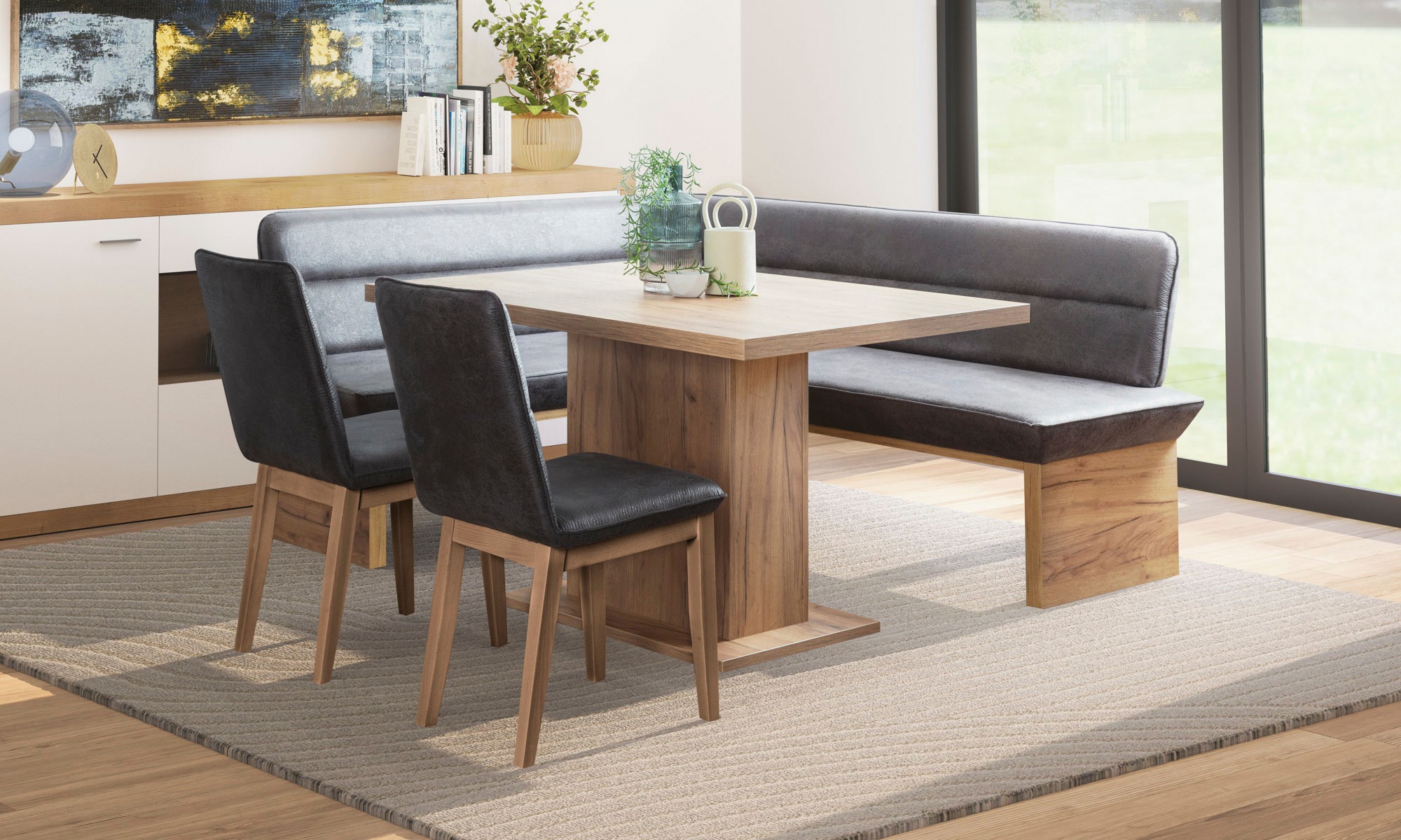 OTTO home Eckbankgruppe 'Beluna + Cross Essecke Sitzgruppe Eckbank Küchenbank BESTSELLER' Set, Eckbank, 2 Stühle und Tisch, 4 tlg. Sitzgruppe Esszimmer Stühle Tisch und Bank bequem gepolstert