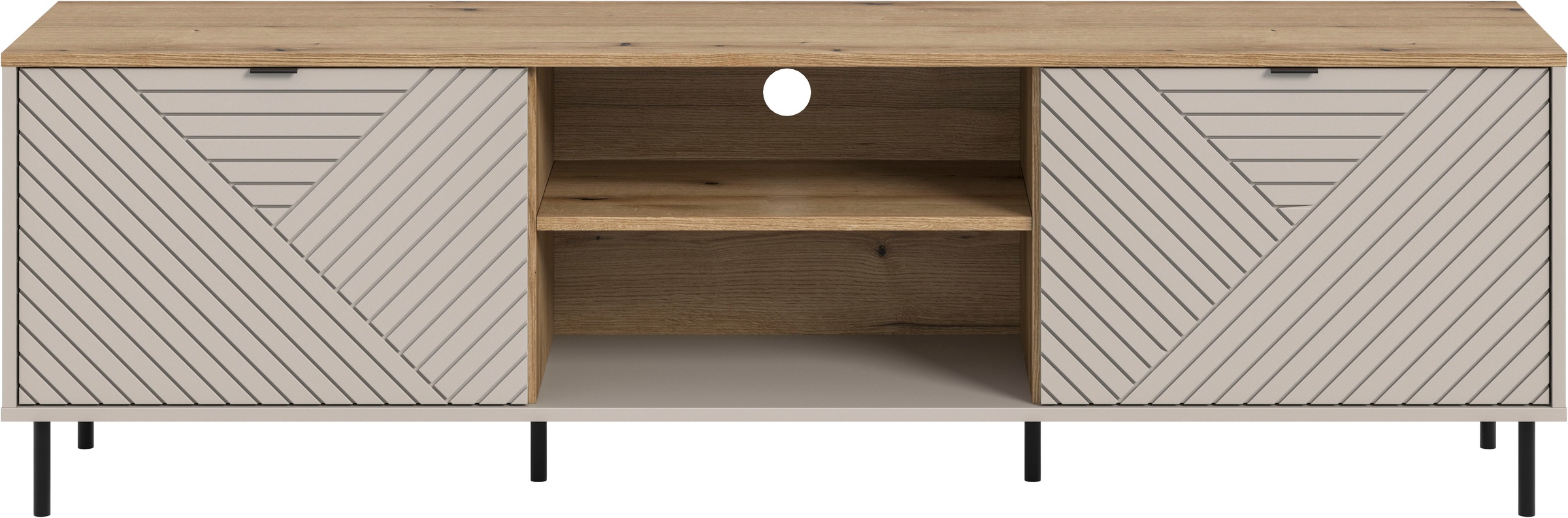 Home affaire Lowboard 'RAITA, Breite 184 cm, Front mit Desgin-Fräsung, 2 Türen, viel Stauraum' moderne Farbkombi, individuell einsetzbar, Griffe & Füße aus Metall, Kommode, Anrichte, Schrank, Sideboard, TV-Schrank, TV-Lowboard