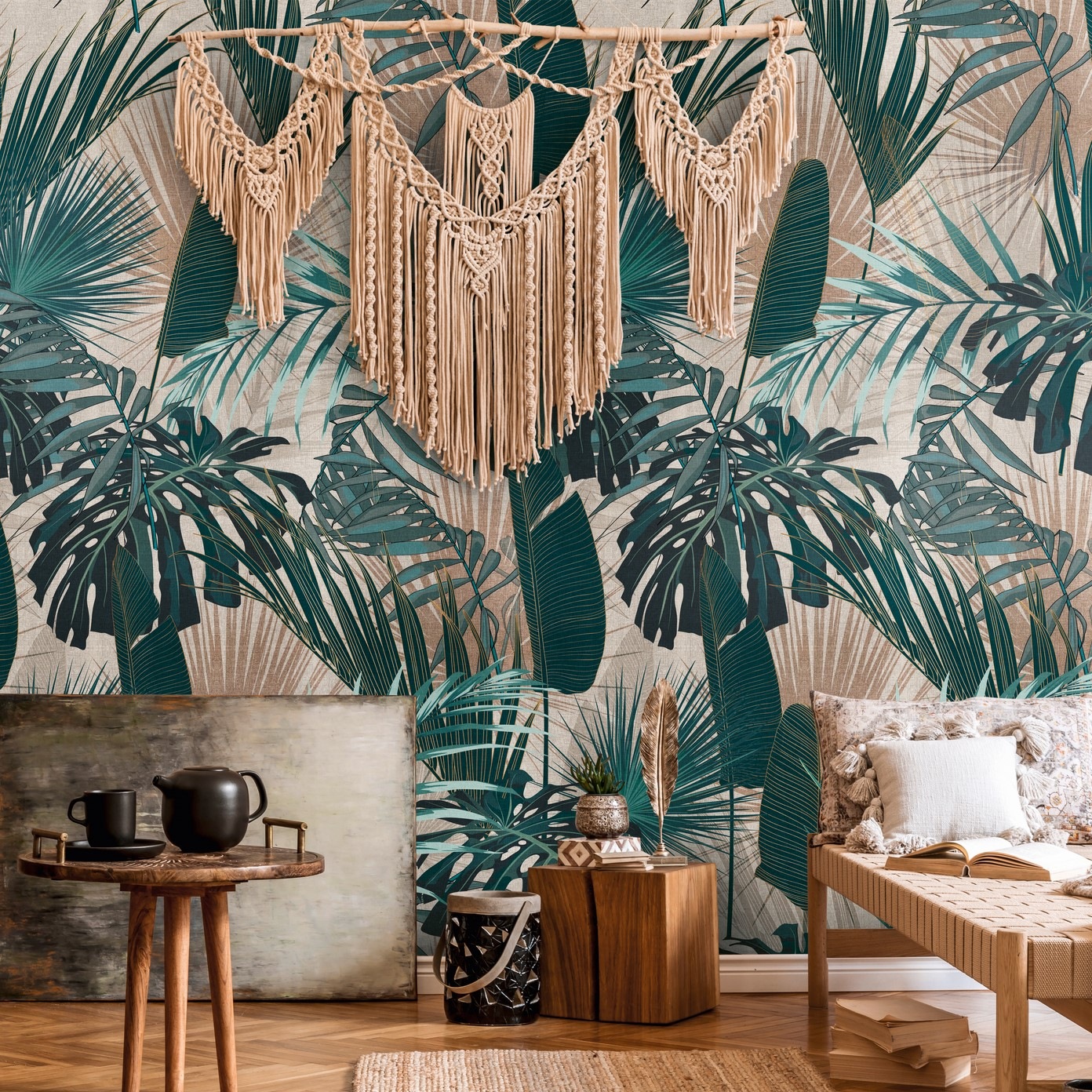 living walls Fototapete 'Metropolitan Stories. Travel Styles. Tapete Dschungel-Motiv' gemustert matt neutral glatt Fototapete Dschungel Pflanzen Blätter Tapeten Wohnzimmer Schlafzimmer