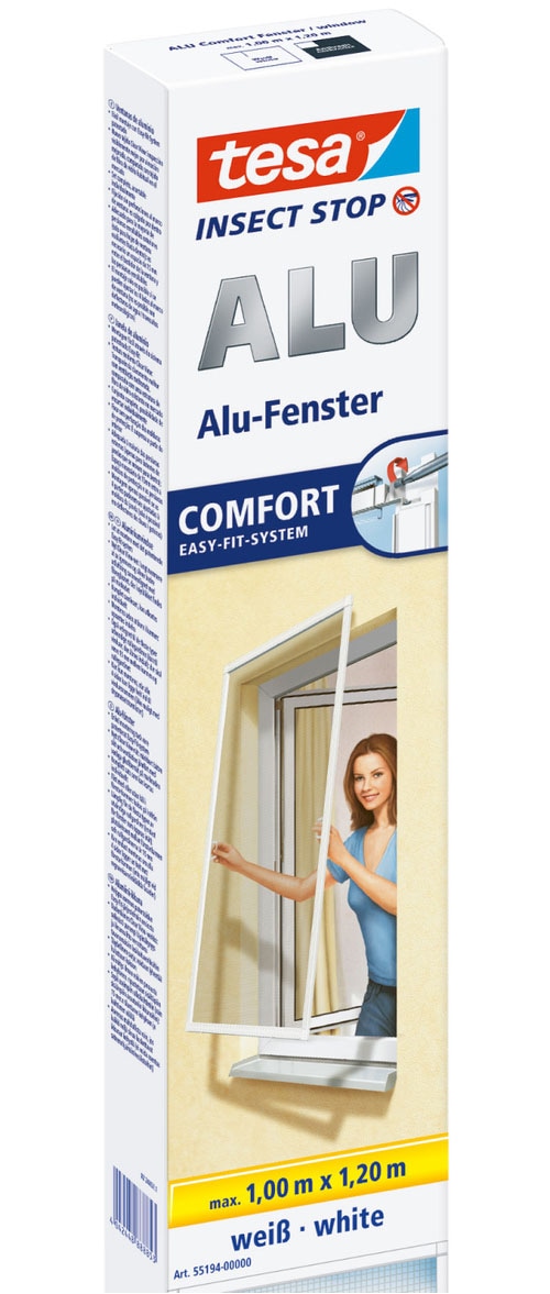 tesa Insektenschutz-Fensterrahmen 'Insect Stop ALU Comfort Fliegengitter für Fenster - 1,0 x 1,2 m' Packung, Fliegennetz, Aluminiumrahmen, 1 Stk. tlg. Insektenschutz für Fenster - Aluminiumrahmen