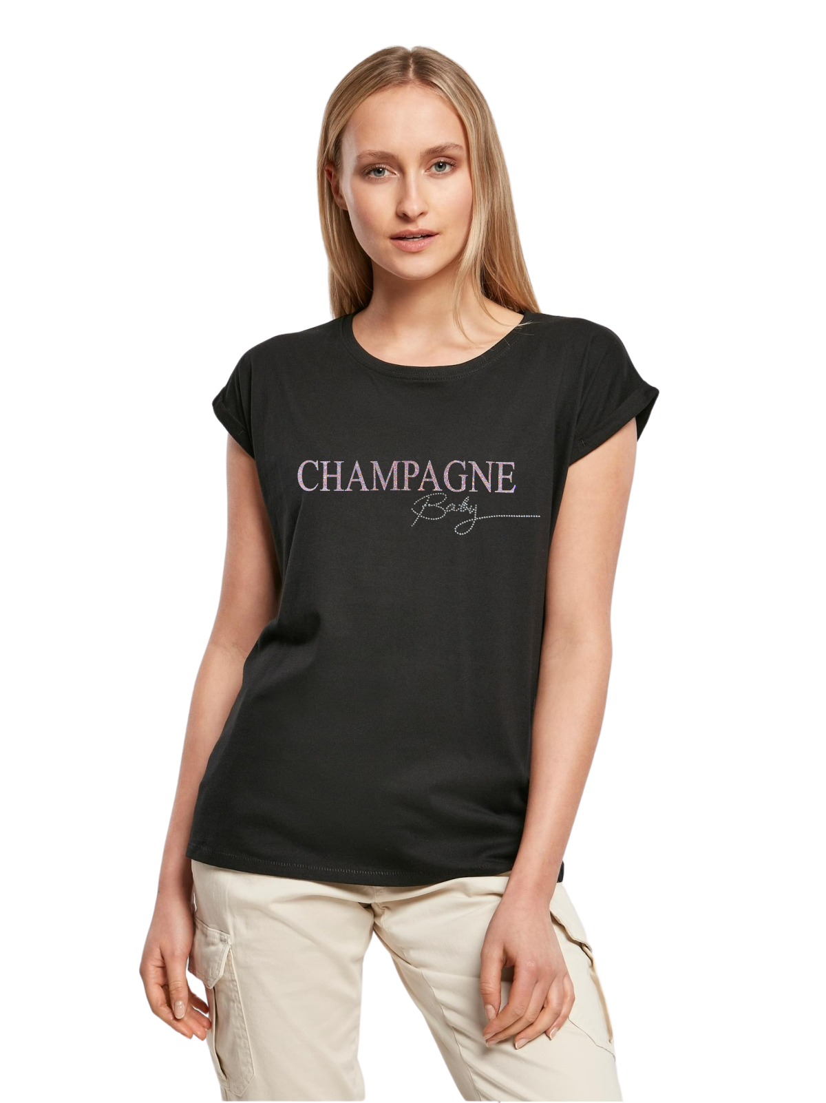 Be Famous Women Rolled T-Shirt Studs Campagne Baby