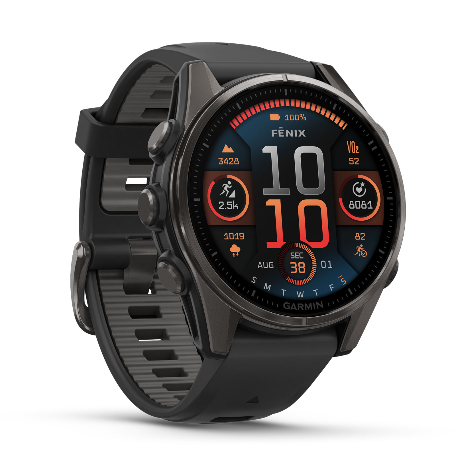 Garmin fēnix® 8 – 43 mm, AMOLED Sapphire, Schwarz/Titan Carbongrau | 010-02903-21