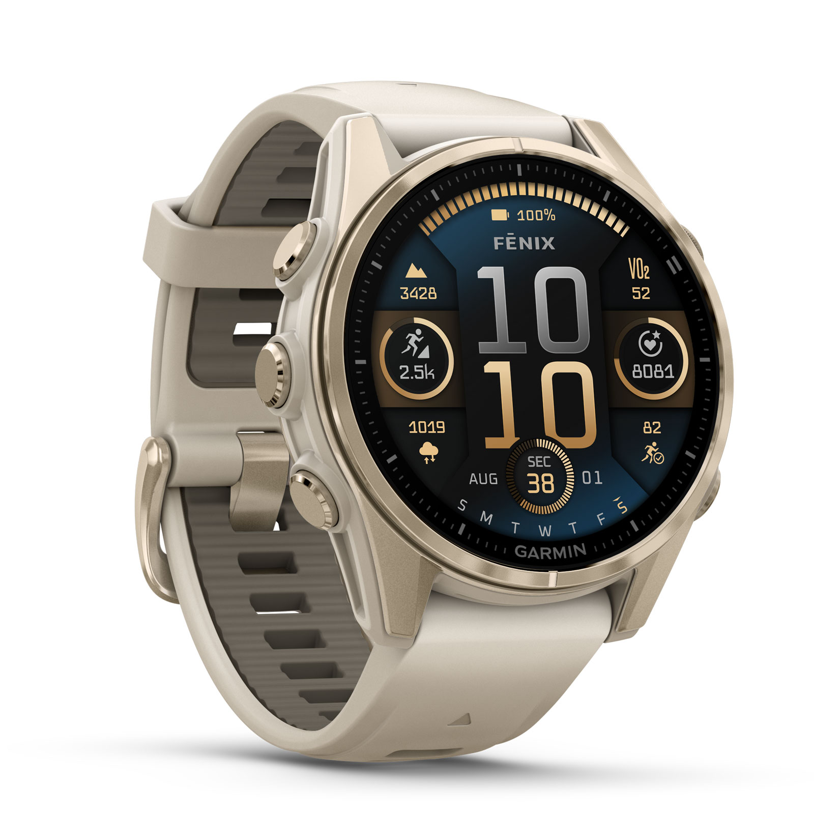 Garmin fēnix® 8 – 43 mm, AMOLED Sapphire, Nebelgrau/Softgold | 010-02903-11
