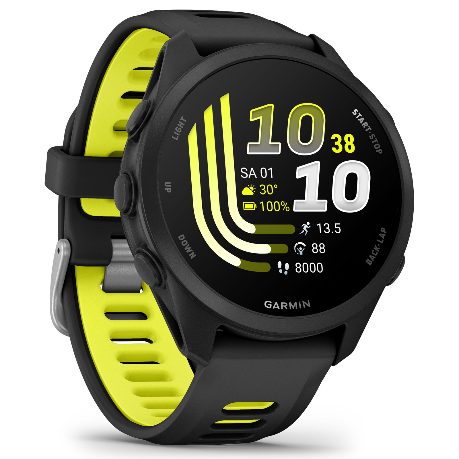 Garmin FR170 Schwarz mit Schnellwechsel-Armband 20 mm Silikon | Schwarz/Amp Yellow | 010-03920-00