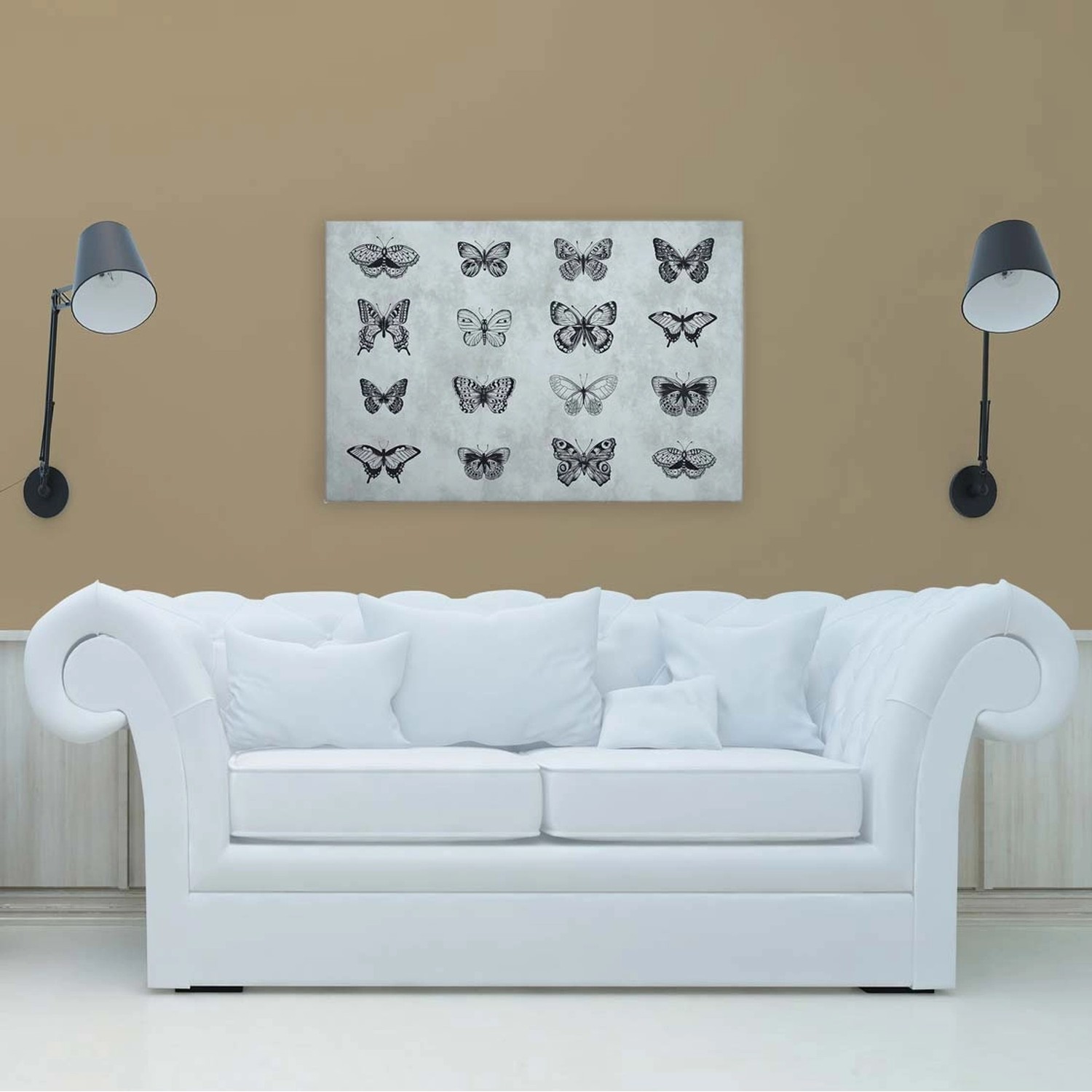 Bricoflor Schmetterling Bild Auf Leinwand Betonoptik Wandbild Mit Gezeichneten Schmetterlingen Für Schlafzimmer Modernes Betonoptik Bild Auf Canvas